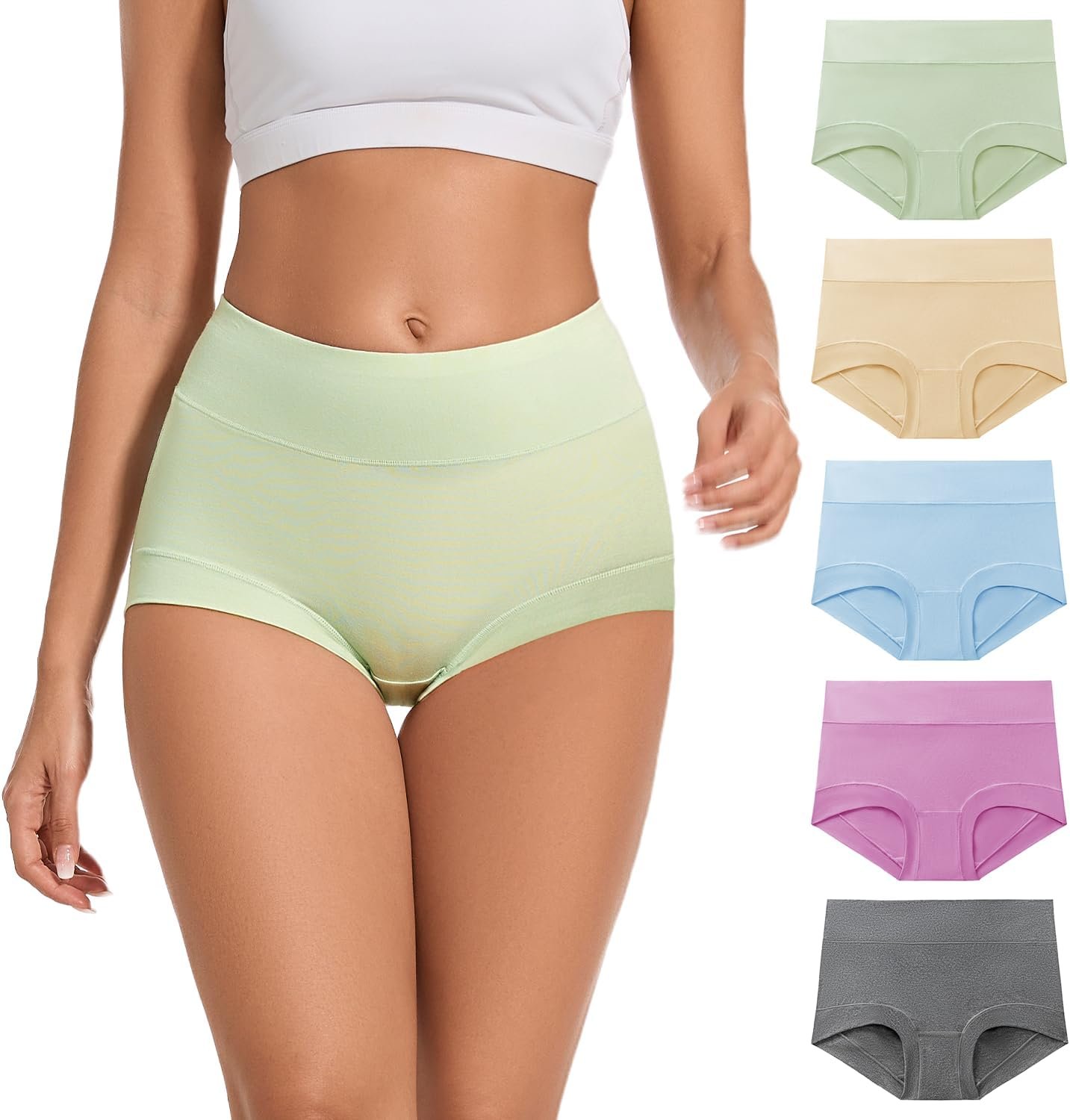 ALLBASE 5 Pack Womens Cotton High Waisted Full Coverage Underwear(Regular & Plus Size)