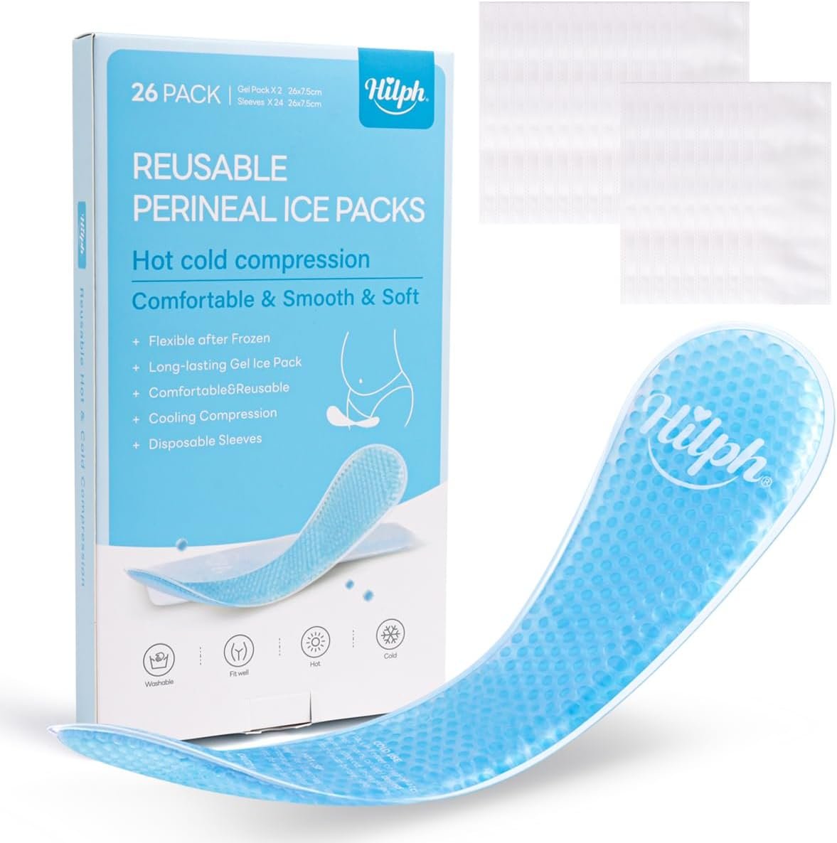 Hilph Perineal Ice Packs for Postpartum Hemorrhoid Pain Relief, Blue