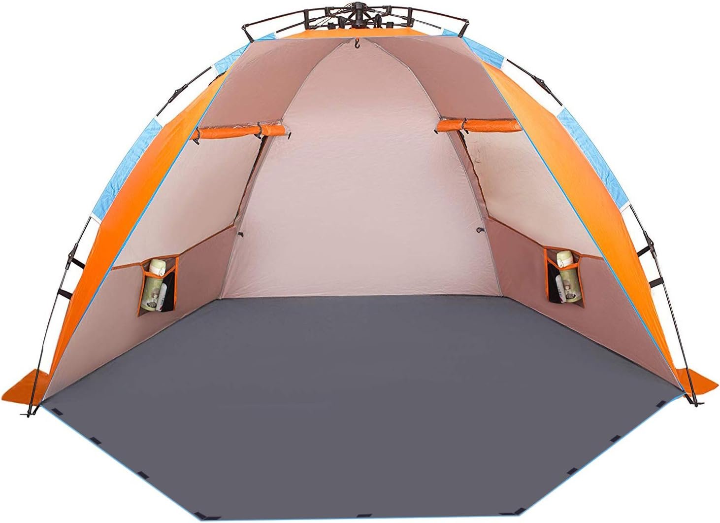 Oileus X-Large 4-Person UV Beach Tent with 6 Sand Pockets, Orange