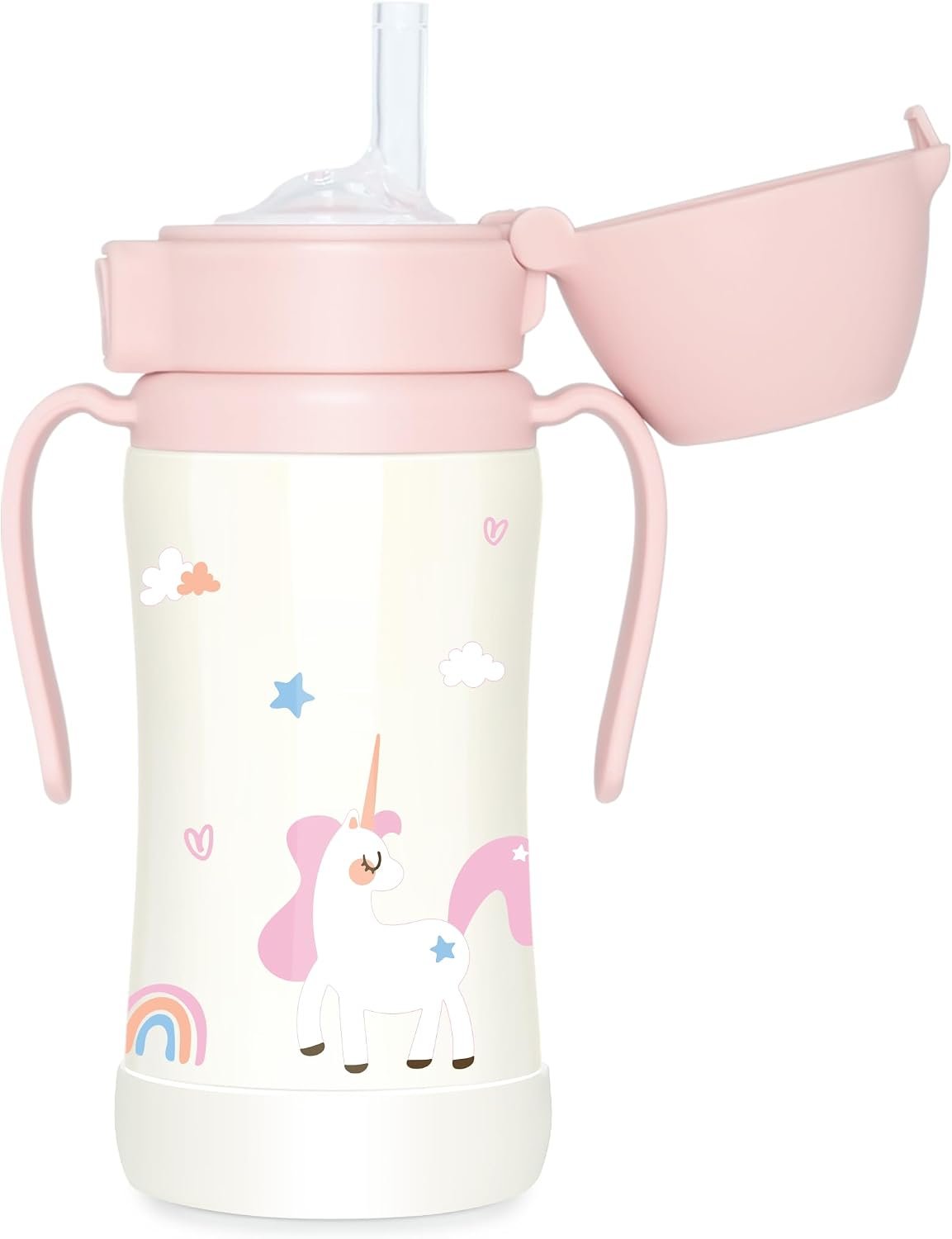 GROSMIMI Insulated 316 Stainless Steel Spill Proof Straw Cup, Water bottle with Flip Top for Toddlers, BPA Free (Unicorn, 10oz)