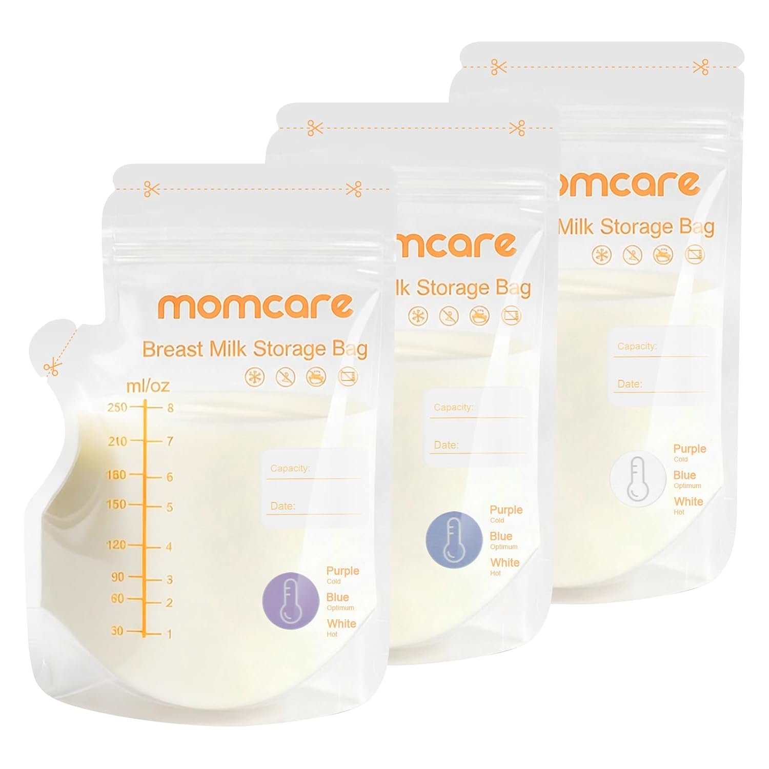 8oz Temp-Sensing Breastmilk Storage Bag,Easy Pour Spout,100 Count