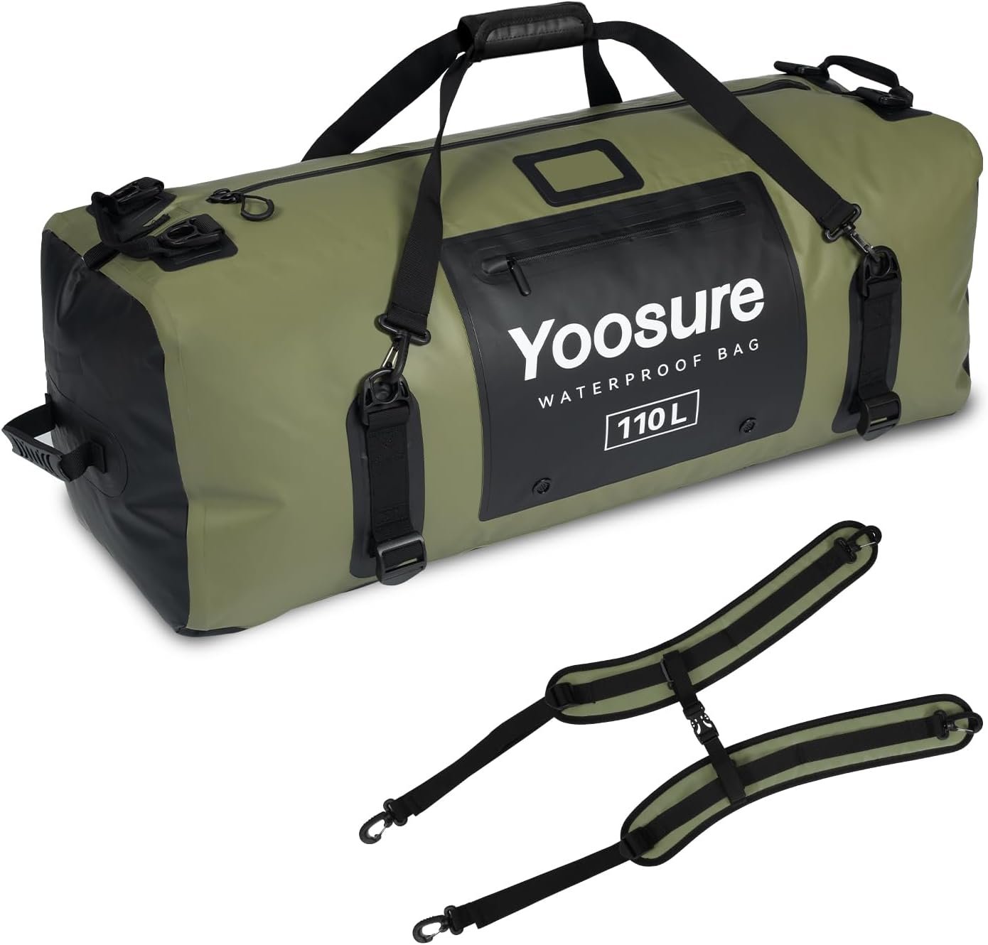 Waterproof Duffel Bag 110L – Marine Dry Bag with 700D PVC & Airtight Zipper, Extra Large Duffle Bag for Camping, Rafting, Kayaking, Boating, Car Roof Storage (Green)