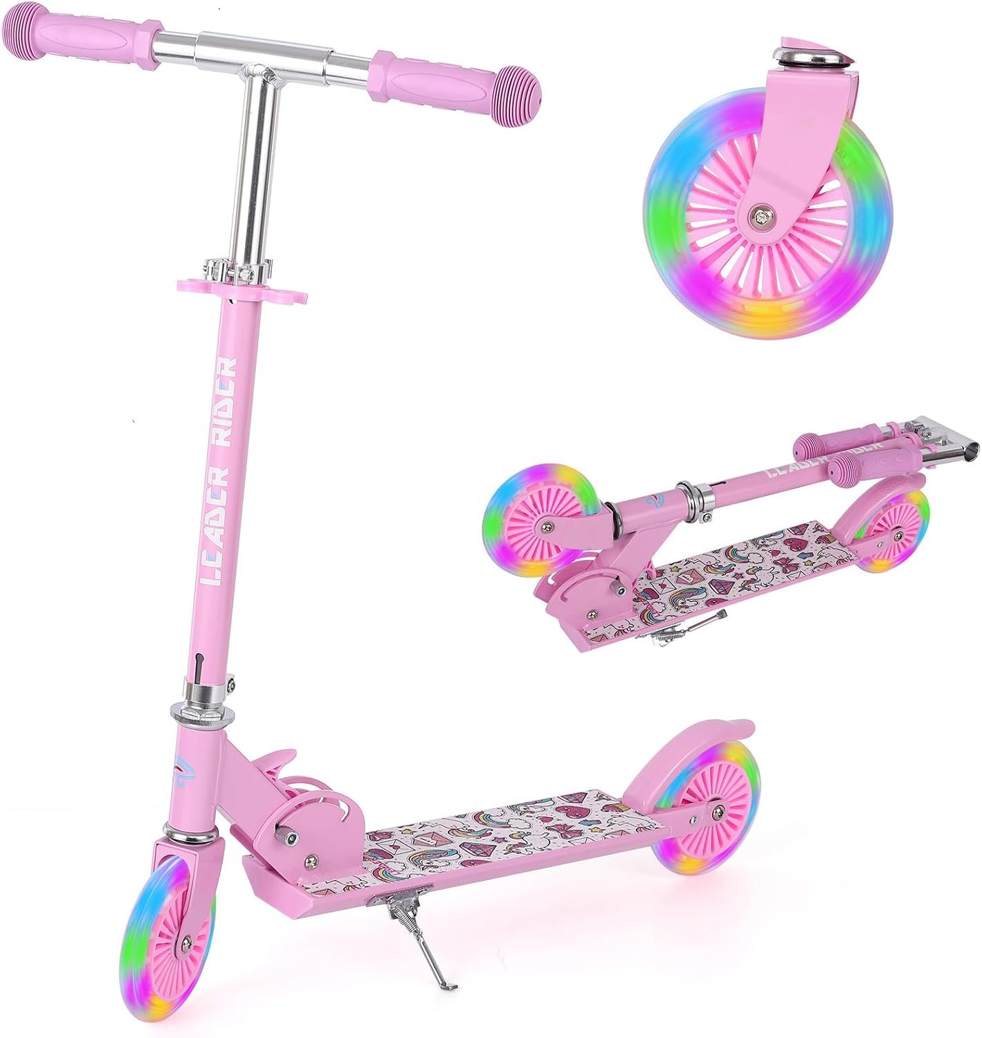 Kick Scooter – Collapsible Portable Kids Push Scooter – Lightweight Folding Design with High Visibility RGB Light Up LEDs on Wheels