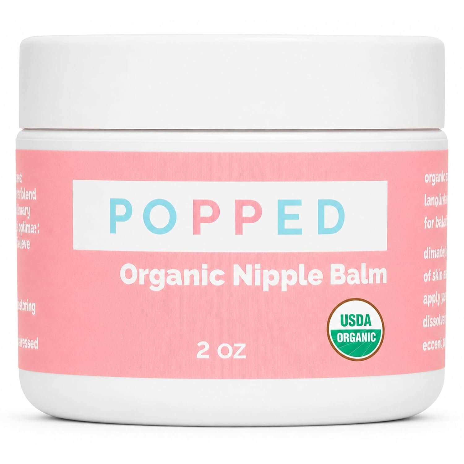 Popped USDA Organic Nipple Cream for Breastfeeding, Lanolin-Free, 2 oz