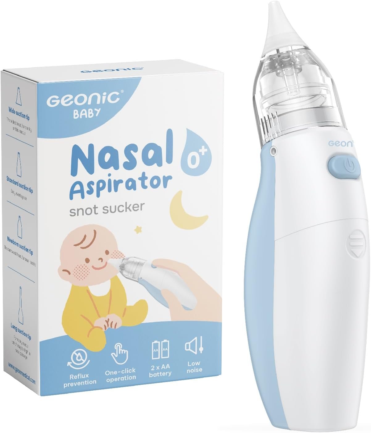 Baby Nasal Aspirator for Babies, Electric Nose Cleaner with 4 Suction Tips, Anti-Backflow, Low Noise, Portable Storage Case, BPA-Free, White