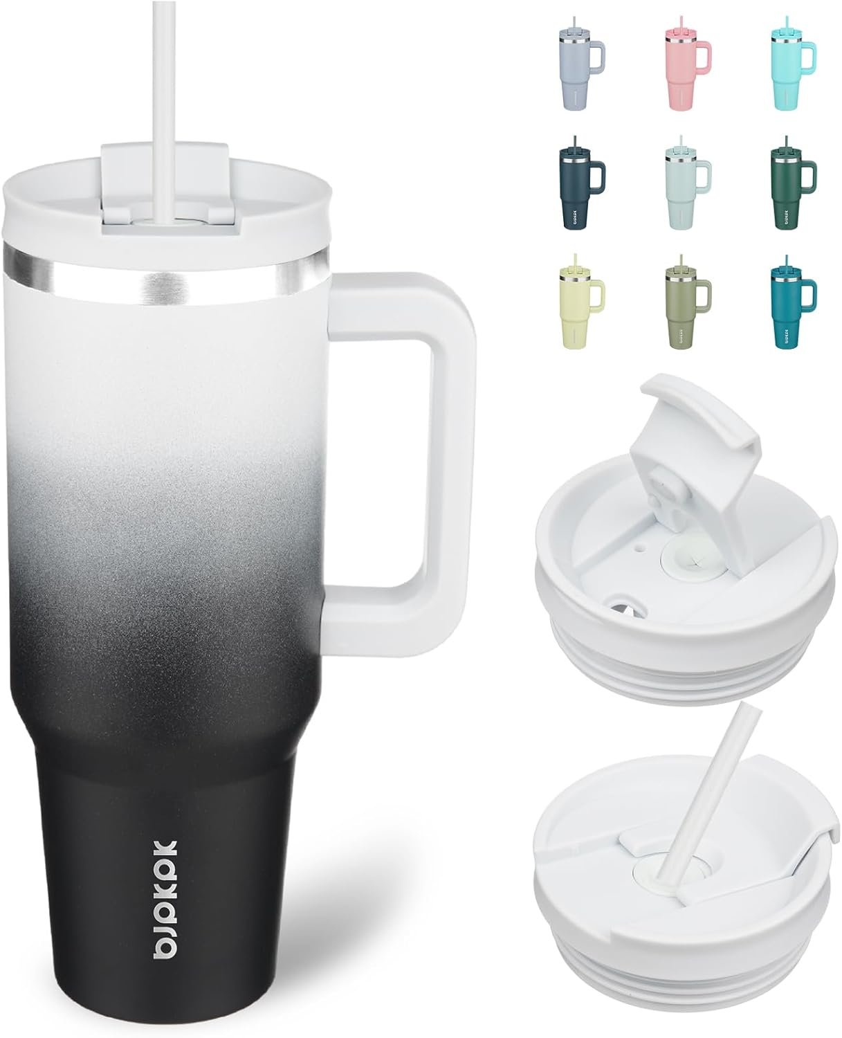 BJPKPK 40 oz Insulated Tumbler with Handle & Straw, Stainless Steel
