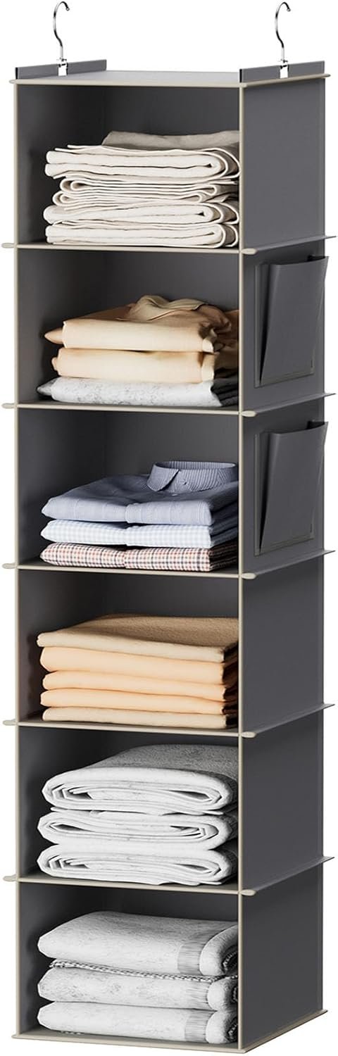 YOUDENOVA Hanging Closet Organizer and Storage, 6-Shelf, Grey