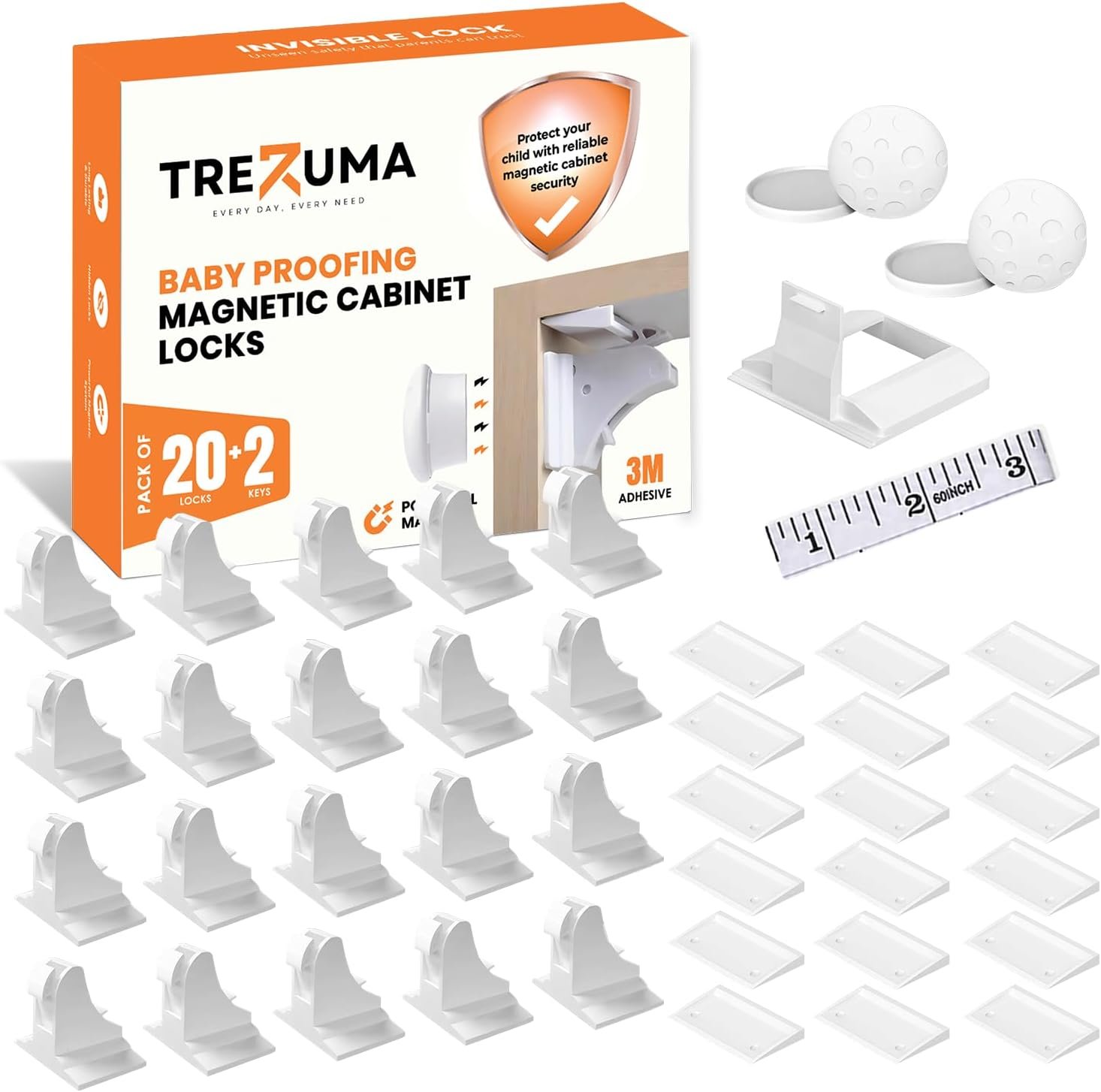 20 Pack Cabinet Locks Baby Proofing (20 Locks + 2 Keys) – Magnetic Cabinet Locks Child Proof with 3M Adhesive & Easy Installation, Child Safety Locks for Kitchen, Cabinets & Drawers