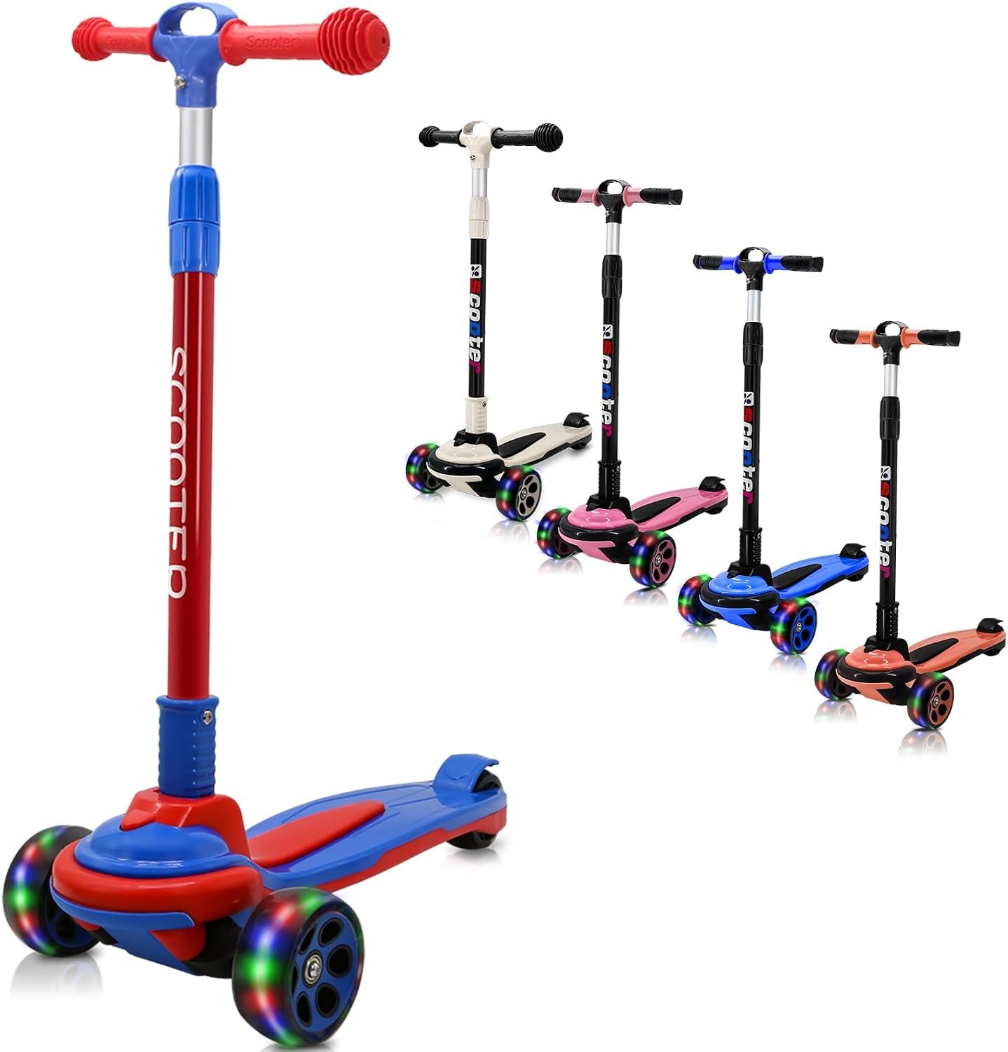 3 Wheels Kick Scooter for Big Kids Teens Ages 6-12 Years Extral Wide Deck 4 Adjustable Height and Foldable Handlebar LED Flashing Glider Push Scooter for Boys Girls