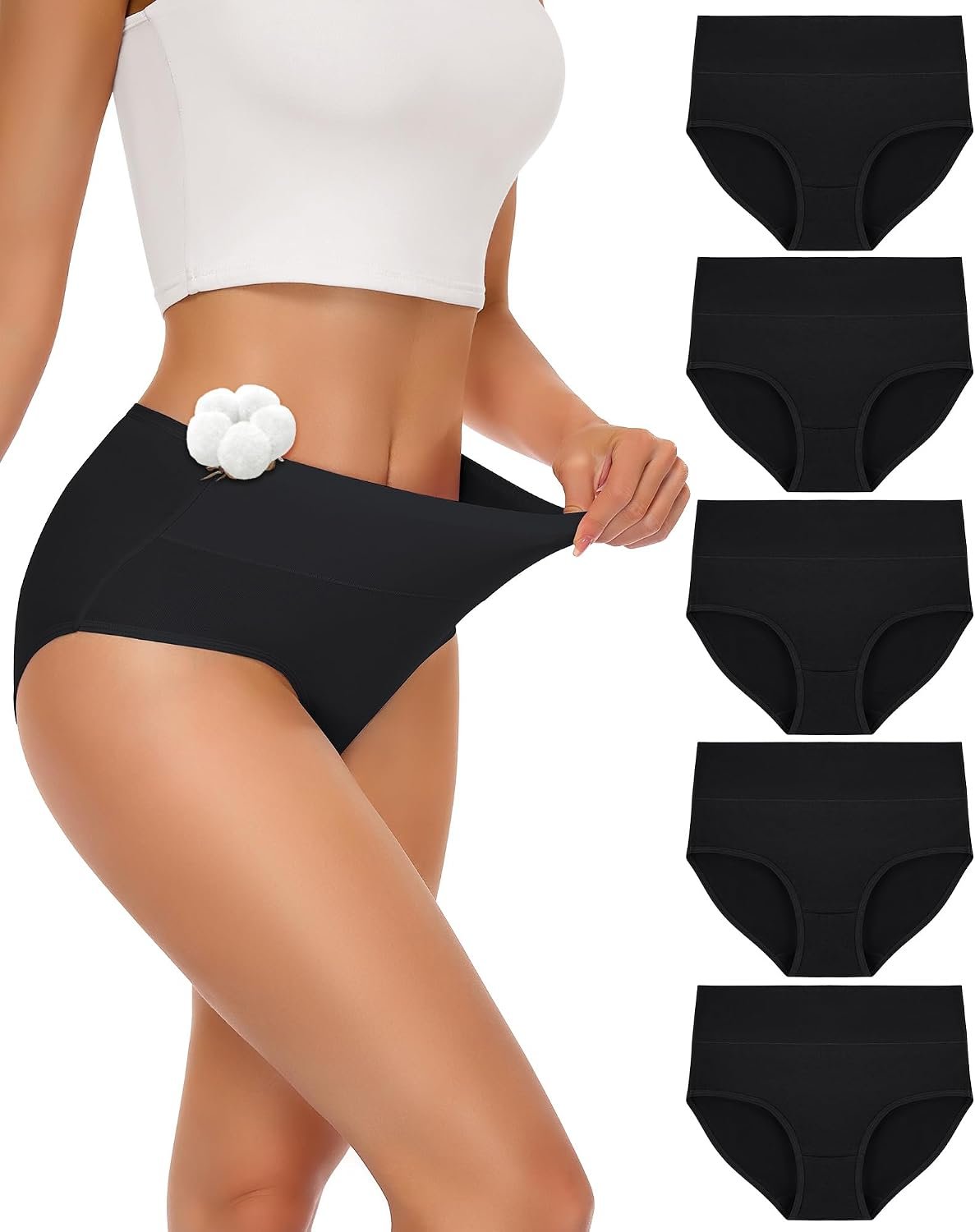 SIMIYA Cotton Underwear for Women, High Waisted Full Coverage Briefs 5 Pack