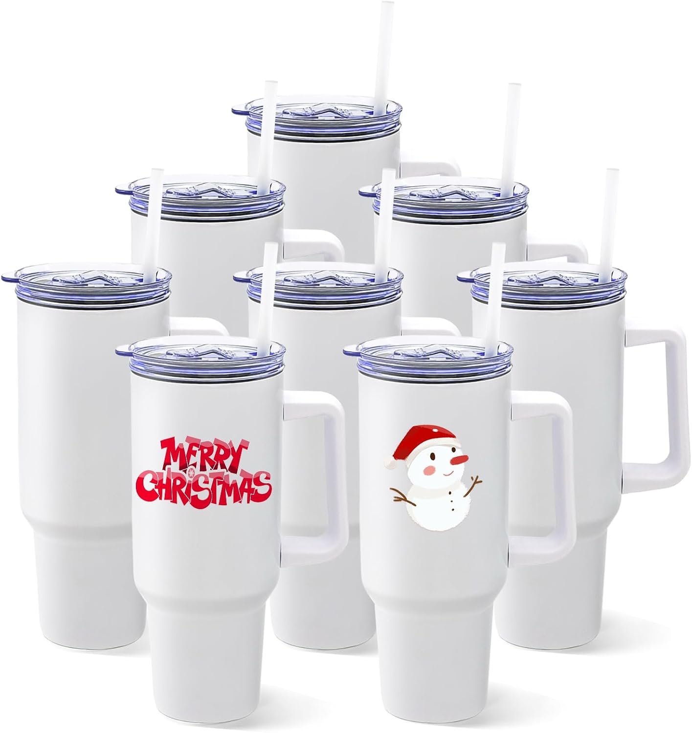 YOUKE OLA 8 Pack Sublimation Tumblers 40oz with Handle Blanks Stainless Steel Insulated Large Tumbler Bulk Coffee Travel Cups for Tumbler Heat Press Sublimation Oven Printing, White