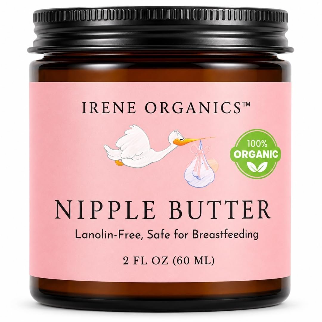 Irene Organics Nipple Butter for Breastfeeding, Lanolin-Free Nipple Balm for Nursing Moms, Moisturizing Nipple Cream