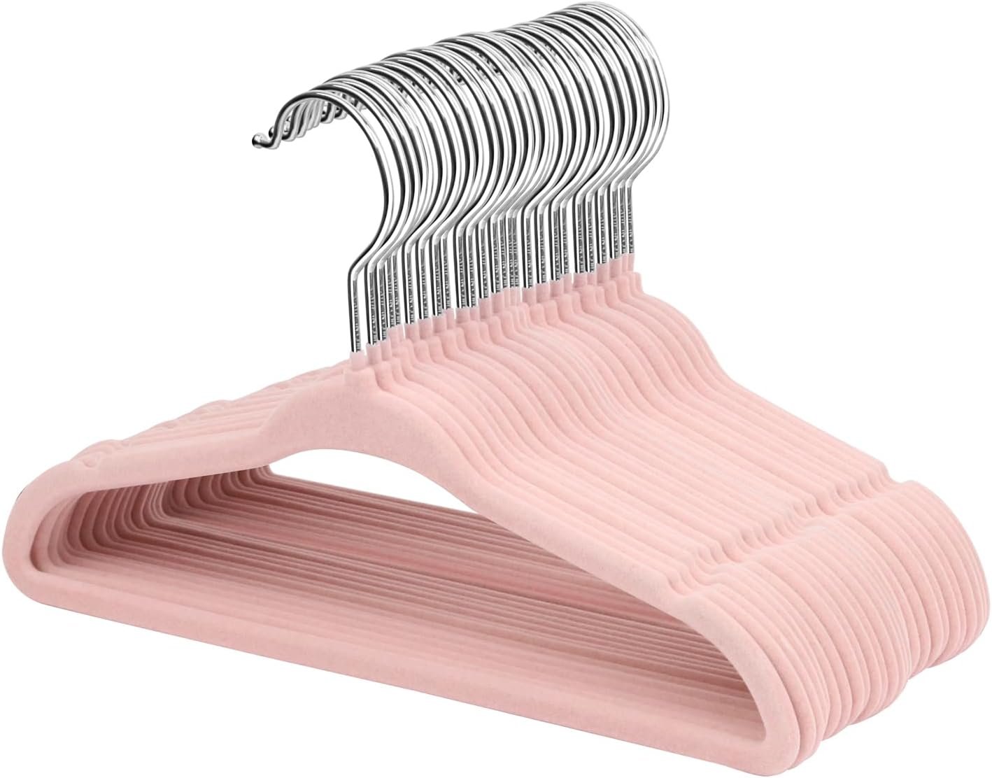 ManGotree 11″ Baby Velvet Hangers Non-Slip Kids Hangers 30 Pack Light Pink