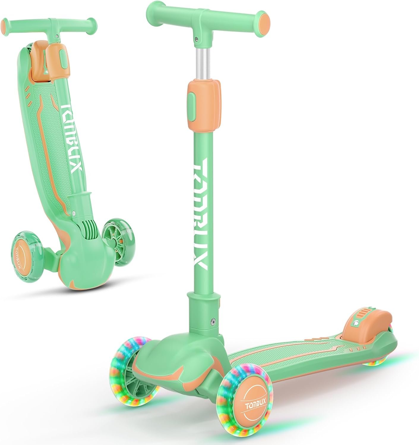 TONBUX Kids Scooter, Light Up 3 Wheel Kick Scooters for Kids 3-12, Folding Scooters with Adjustable Height – Toddler Scooter Lean-to-Steer & Widen Anti-Slip Deck