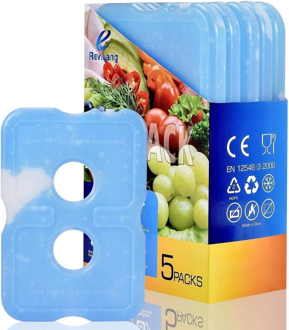 Cold Ice Pack Brick Reusable Long Lasting Slim Thin Freezer 5 Pack Cooler