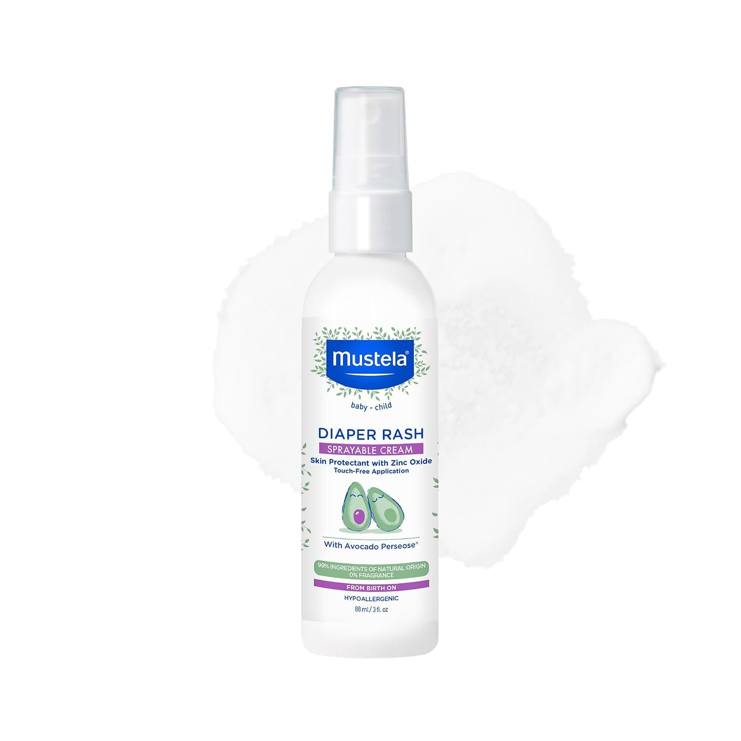 Mustela Baby Diaper Rash Cream Spray – Touch-Free protectant with Zinc Oxide & Natural Avocado – Treats, Soothes and Prevents Diaper Rash- Fragrance-Free – 3 fl. oz