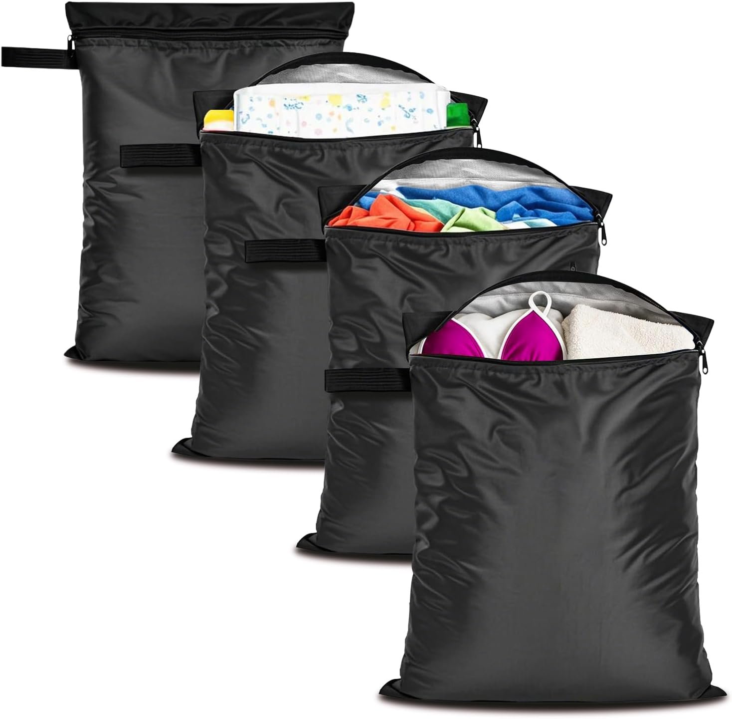4Pack Wet Dry Bags for Swimsuits and Towels,Waterproof Reusable,Zipper