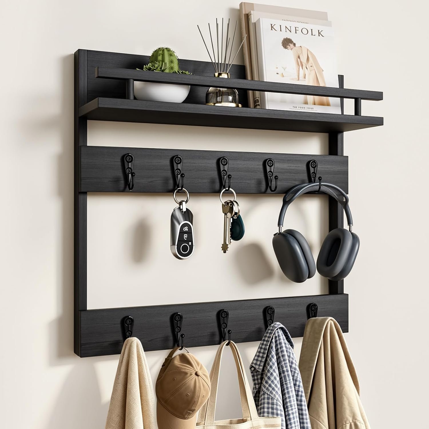 2-Tier Entryway Key Holder with Shelf,Wooden Key Holder Wall Mount