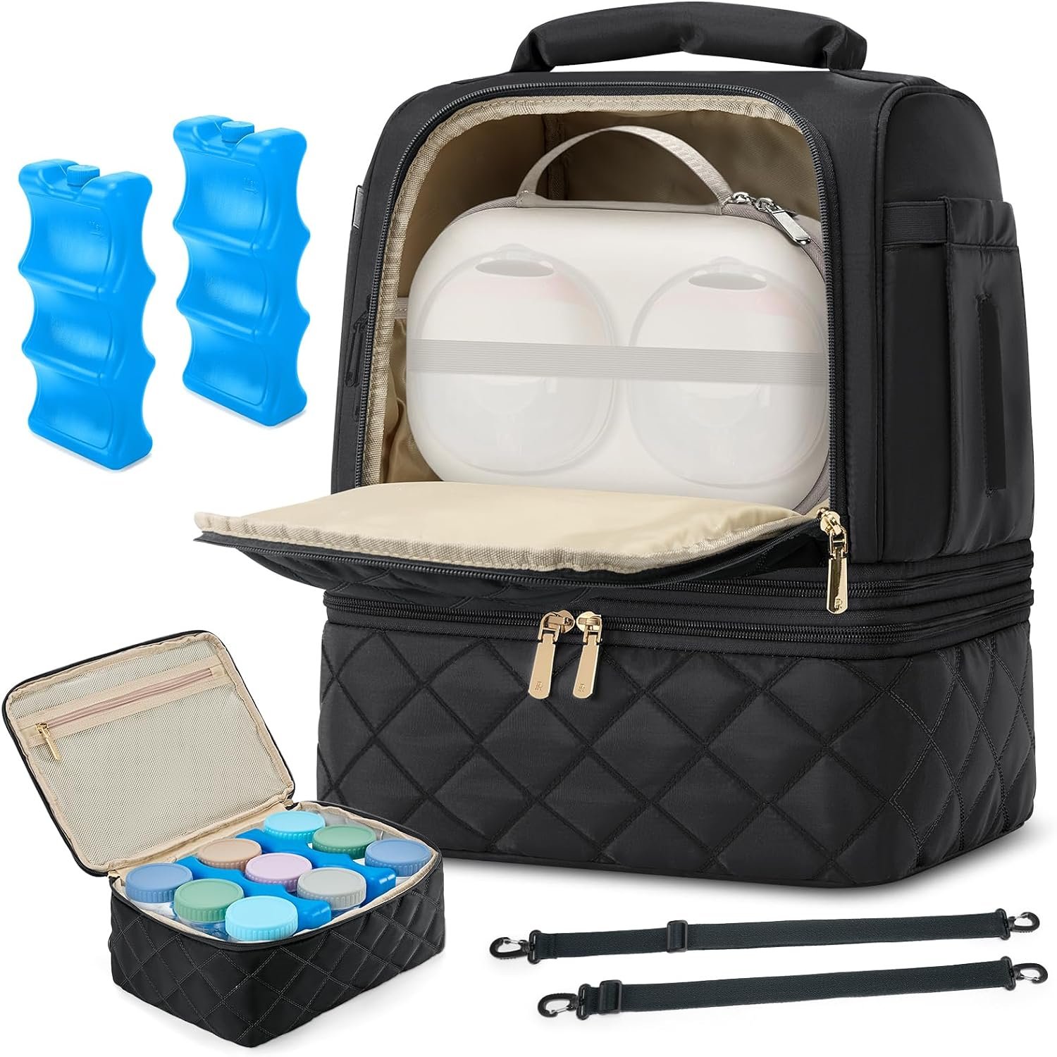 RAINSMORE Wearable Breast Pump Bag, Breast Milk Cooler Travel Bag,Black