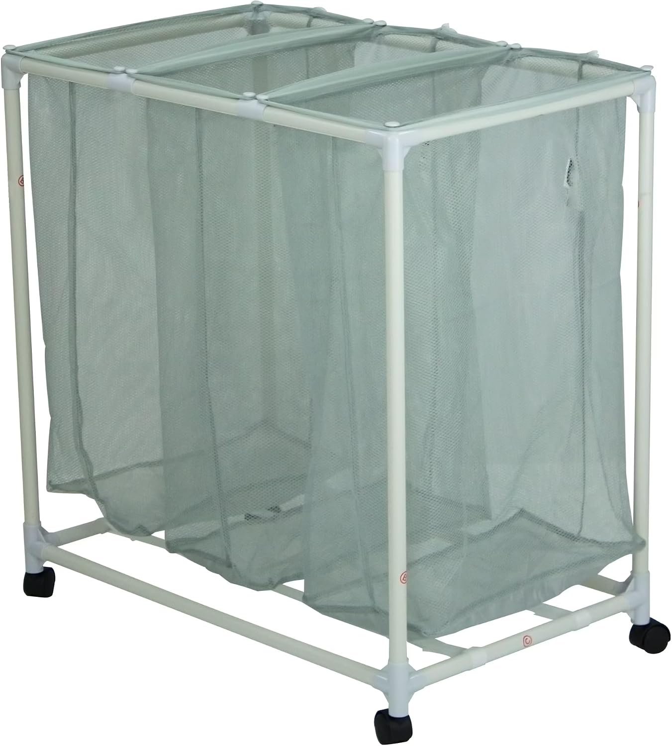 Soft Silver 3 Bag Mesh Rolling Laundry Sorter Cart with Easy Roll Casters