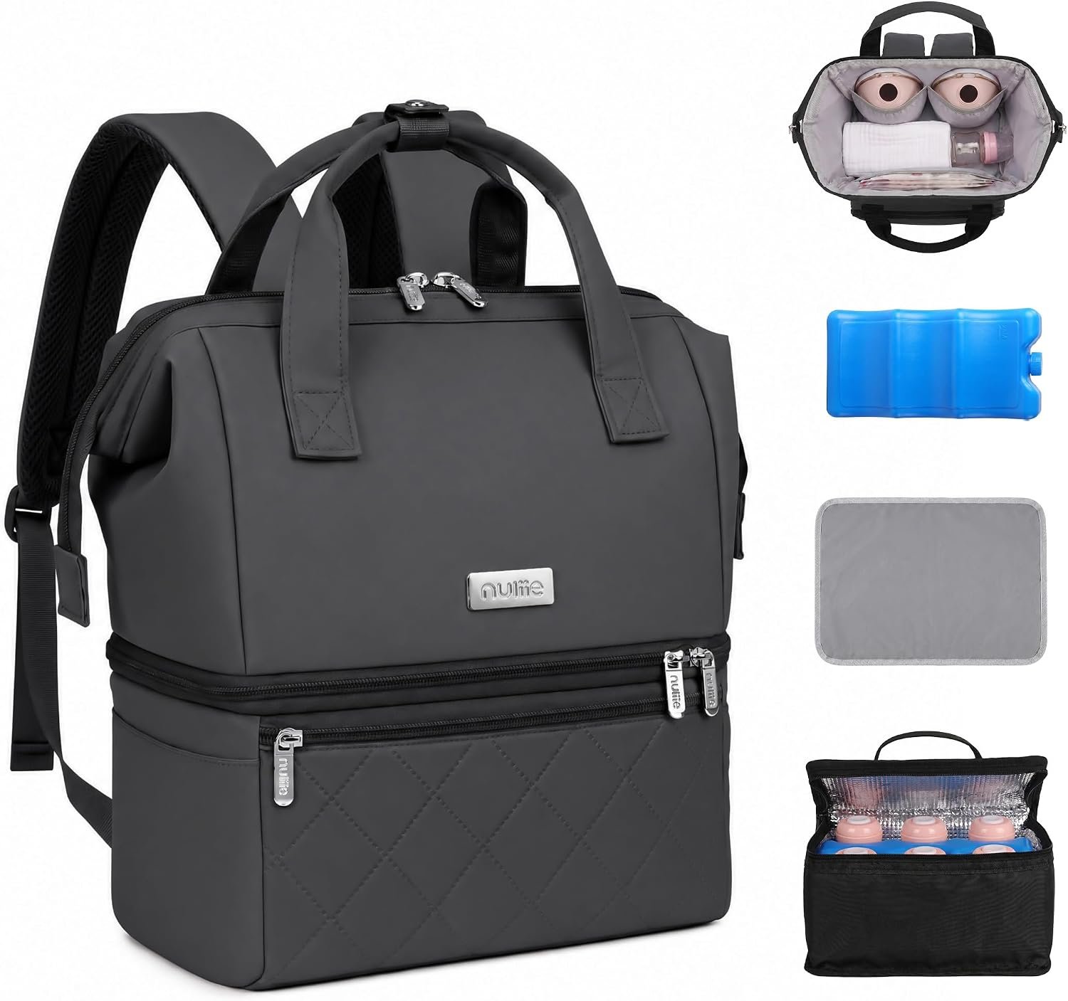 Nuliie Wearable Breast Pump Bag with Cooler Compartment, Grey