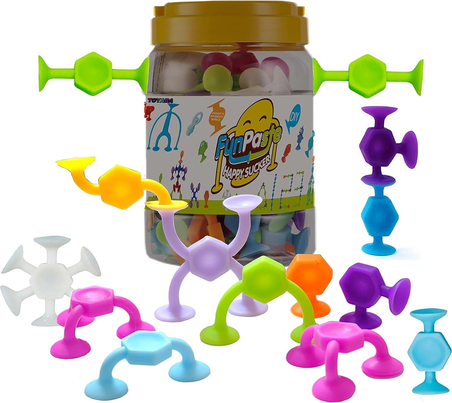 Toddler Bath Toys for Kids Ages 4-8，Suction Cup Fidget Spinner Baby, 42 pcs Suction Bathtub Toys for Toddlers 3-5, Starter Sticky Blocks for Bathtub, Sensory Toy for Kids 3 and Up