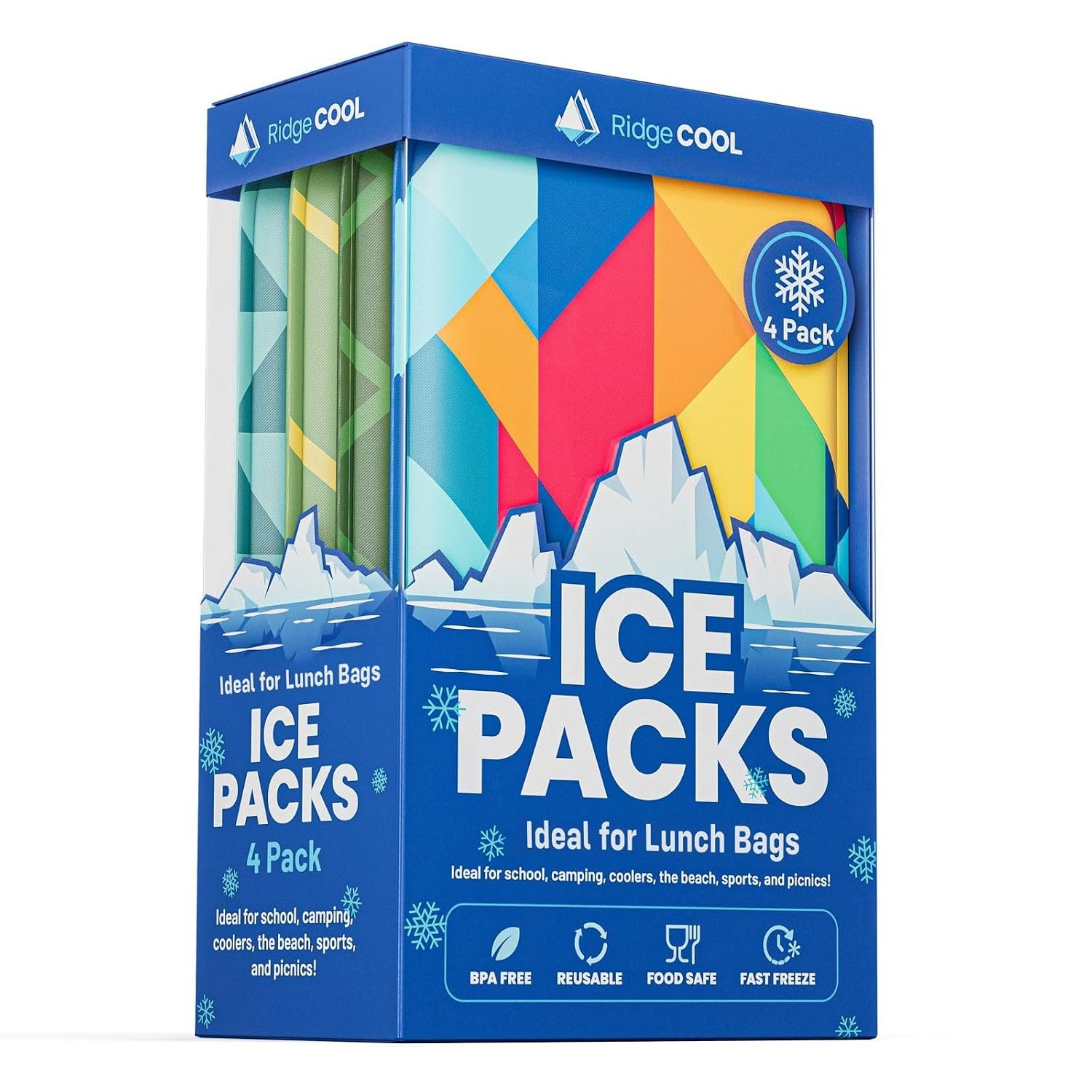 4 Pack Slim Ice Packs for Lunch Boxes, Reusable Kids Cold Packs for Coolers