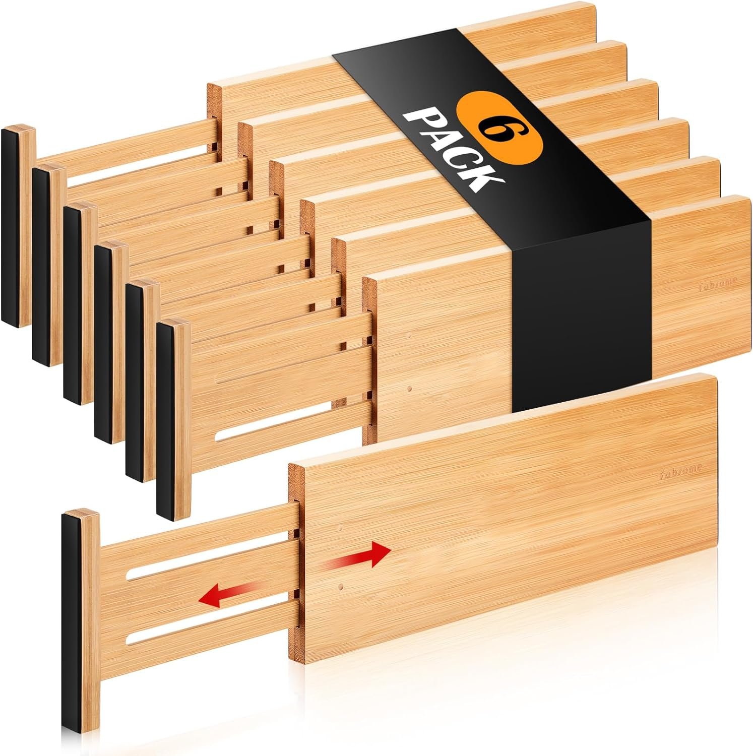 Fabsome Dresser Drawer Organizers 6 Pack, 4.65” High Adjustable from 12.5-17‘’ Bamboo Drawer Dividers for Clothing Baby Clothes, Wooden Separators for Dresser Nursery Organization with Soft Foam Ends