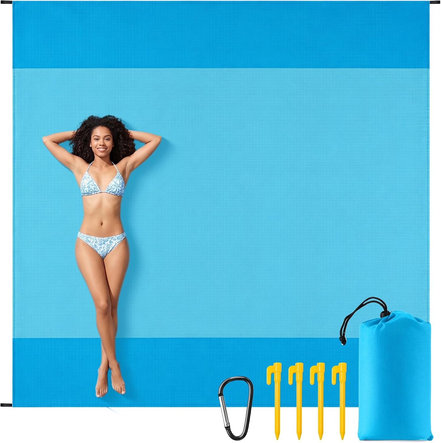 Beach Blanket Sandproof 83x79IN, Beach Mat for 3-4 Adults