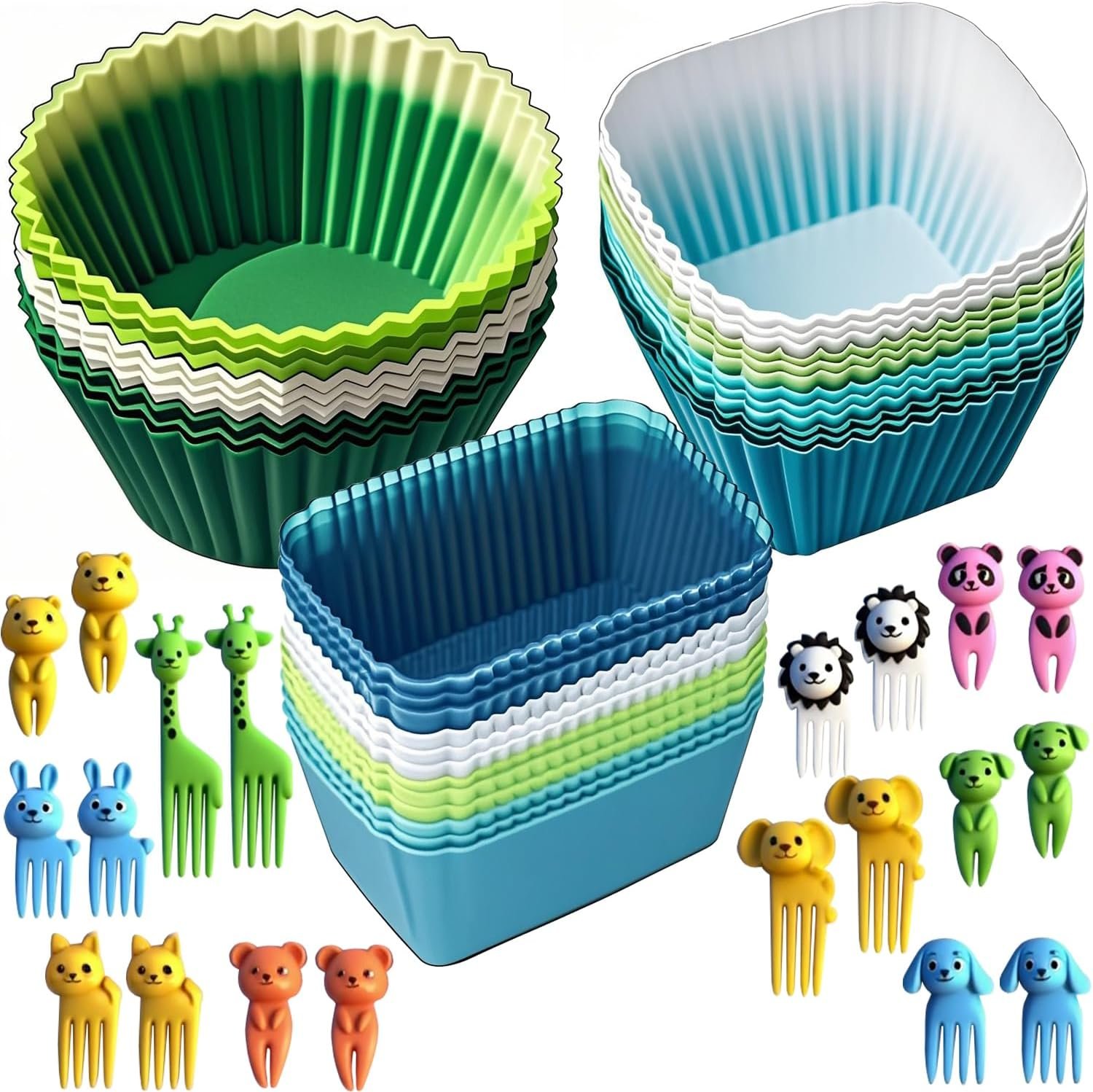 Silicone Lunch Box Dividers – Bento Box Lunchbox Accessories Reusable Cupcake Liners Molds for Baking with 20pcs Food Picks