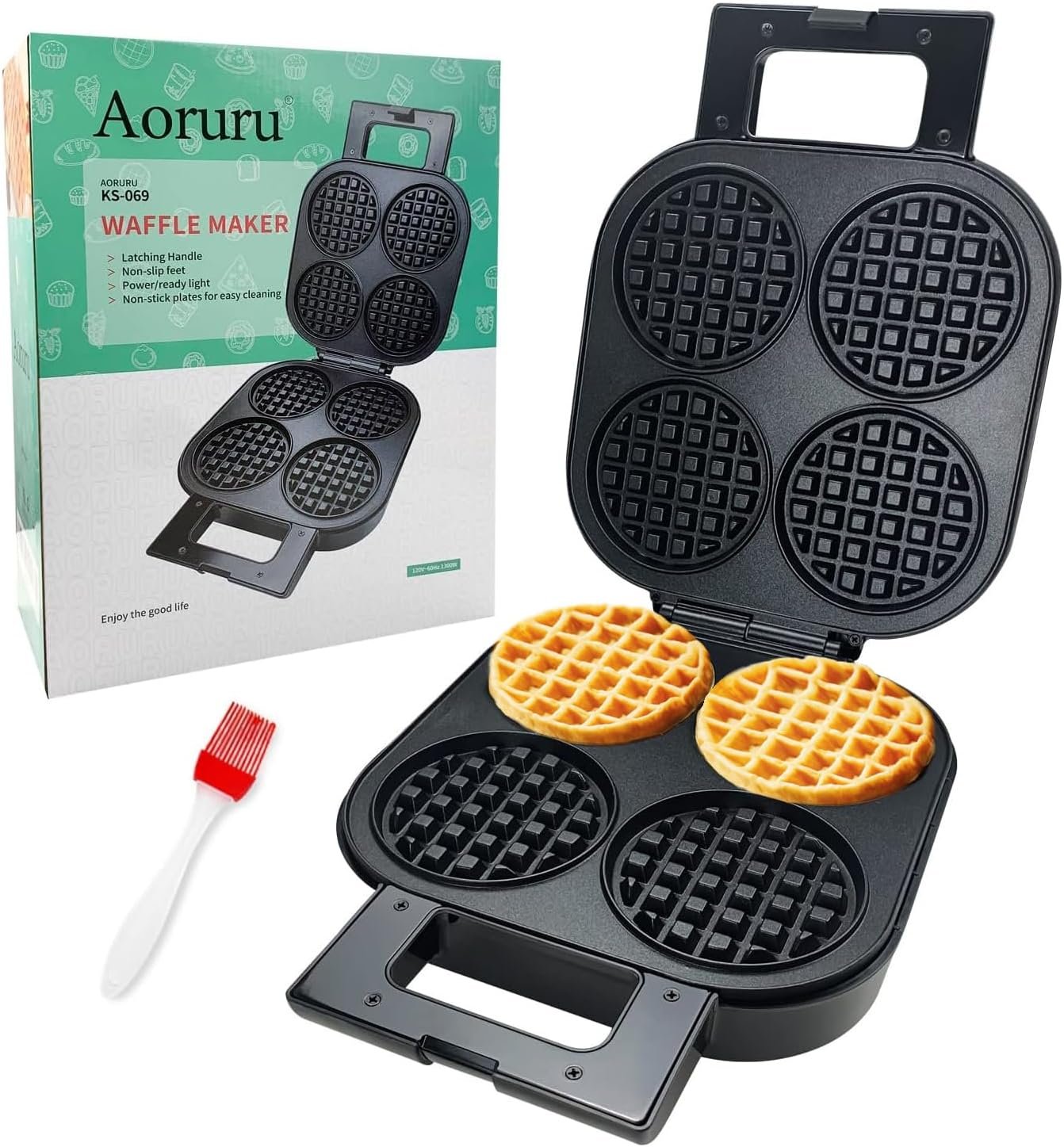 Waffle Maker Nonstick Belgian Waffle Iron with Indicator Light 1300W 4 Slice