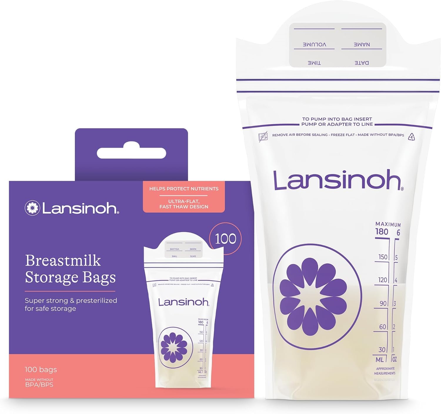 Lansinoh Breastmilk Storage Bags, 6 Ounce, 100 Count