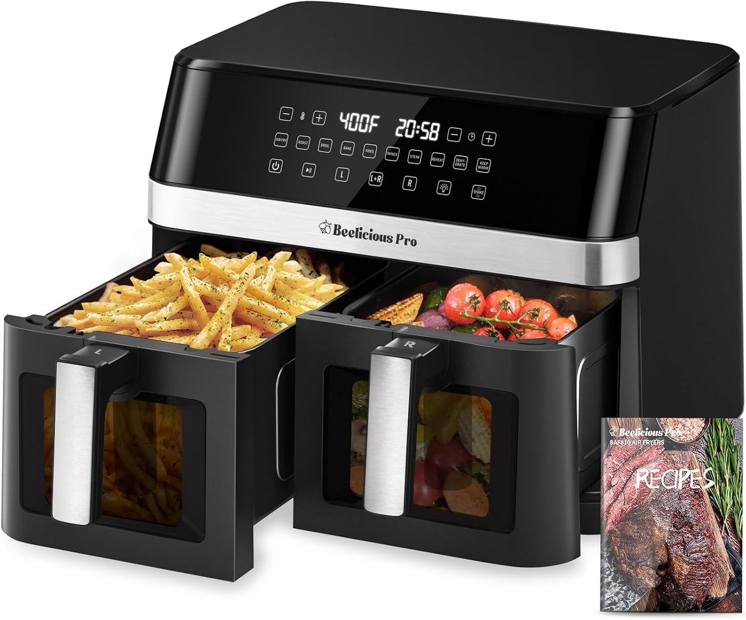 12QT Large Dual Air Fryer, 10-in-1 with SyncCook, ProTemp & UltraCrisp Tech