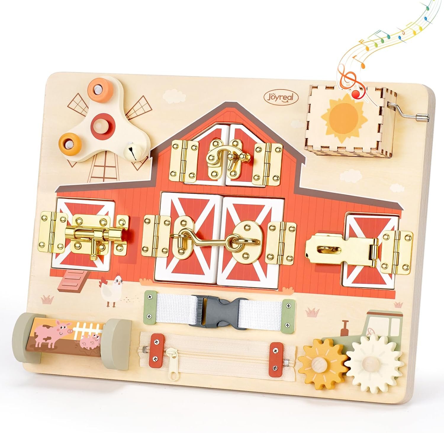 Joyreal Wooden Montessori Busy Board with Music Box for Toddlers