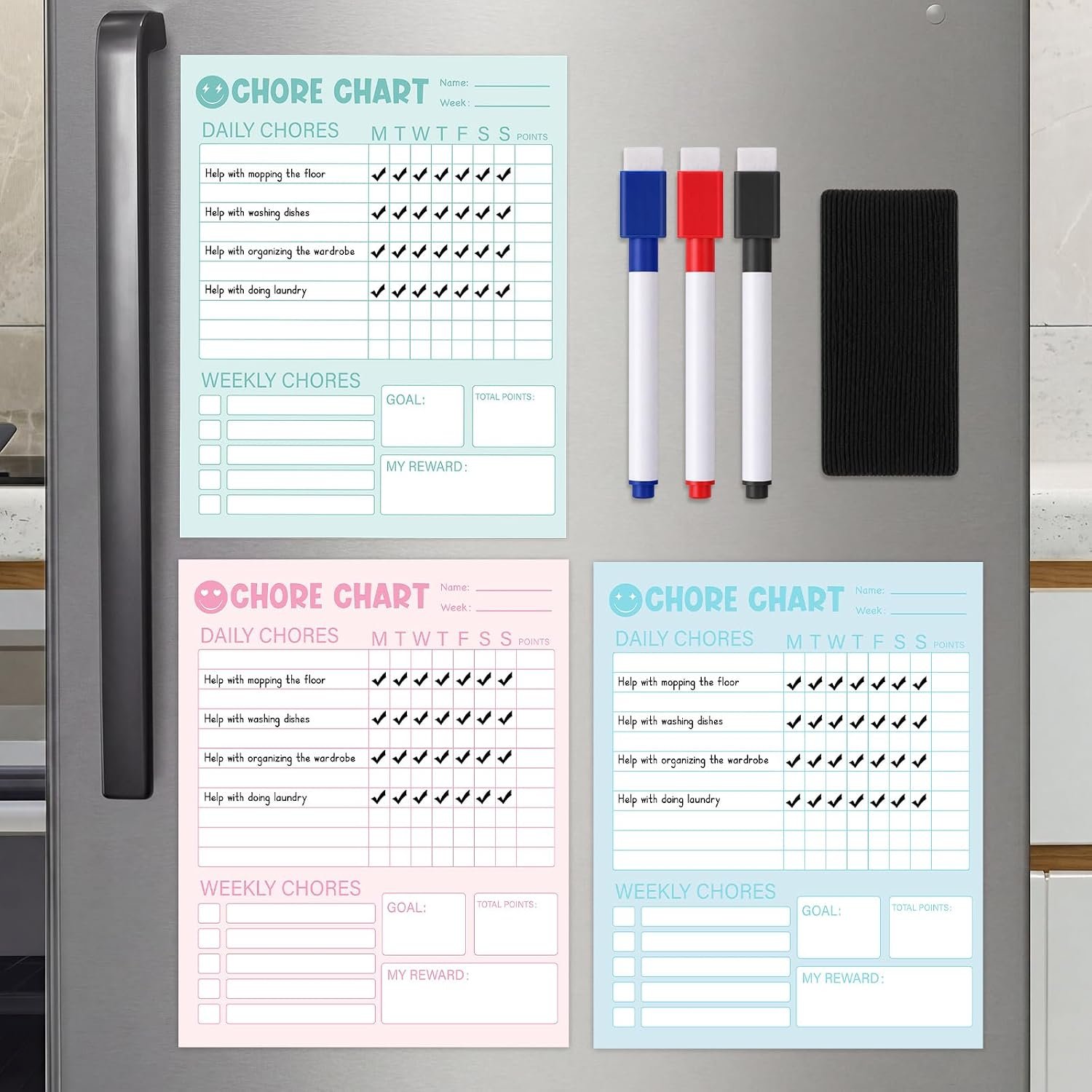 Ireer 7 Pcs Magnetic Chore Chart Behavior Reward Chart, Smile, Light Color