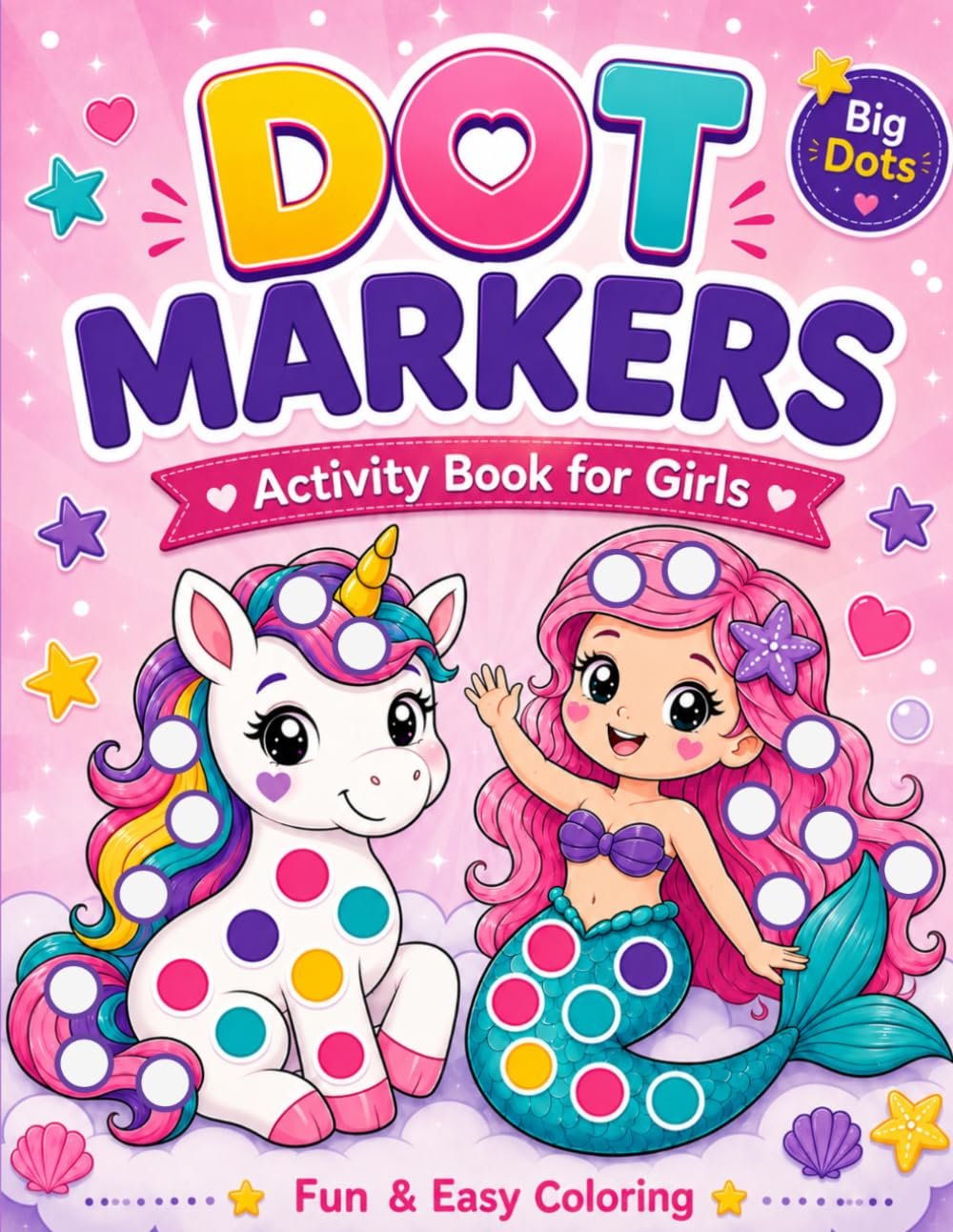 Dot Markers Activity Book for Girls: Dot Art Coloring for Toddlers 1-3 and Preschoolers 2-5 with Cute Unicorn, Mermaid, Princess, Fairy & Ballerina Designs (Dot Marker Coloring Books)