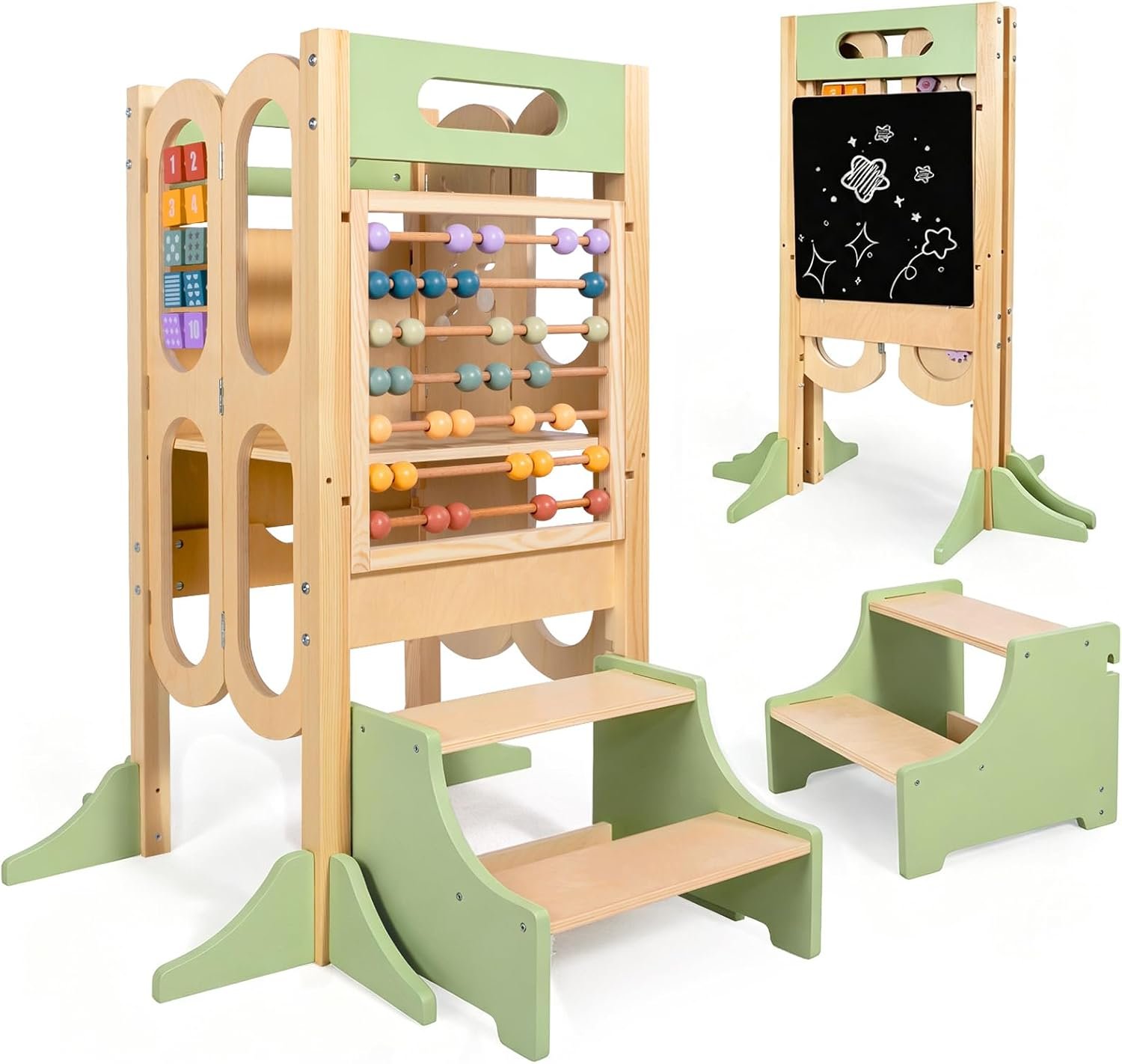 aiwo Foldable Toddler Tower with 2 Step Stool Kitchen Stool Standing Helper