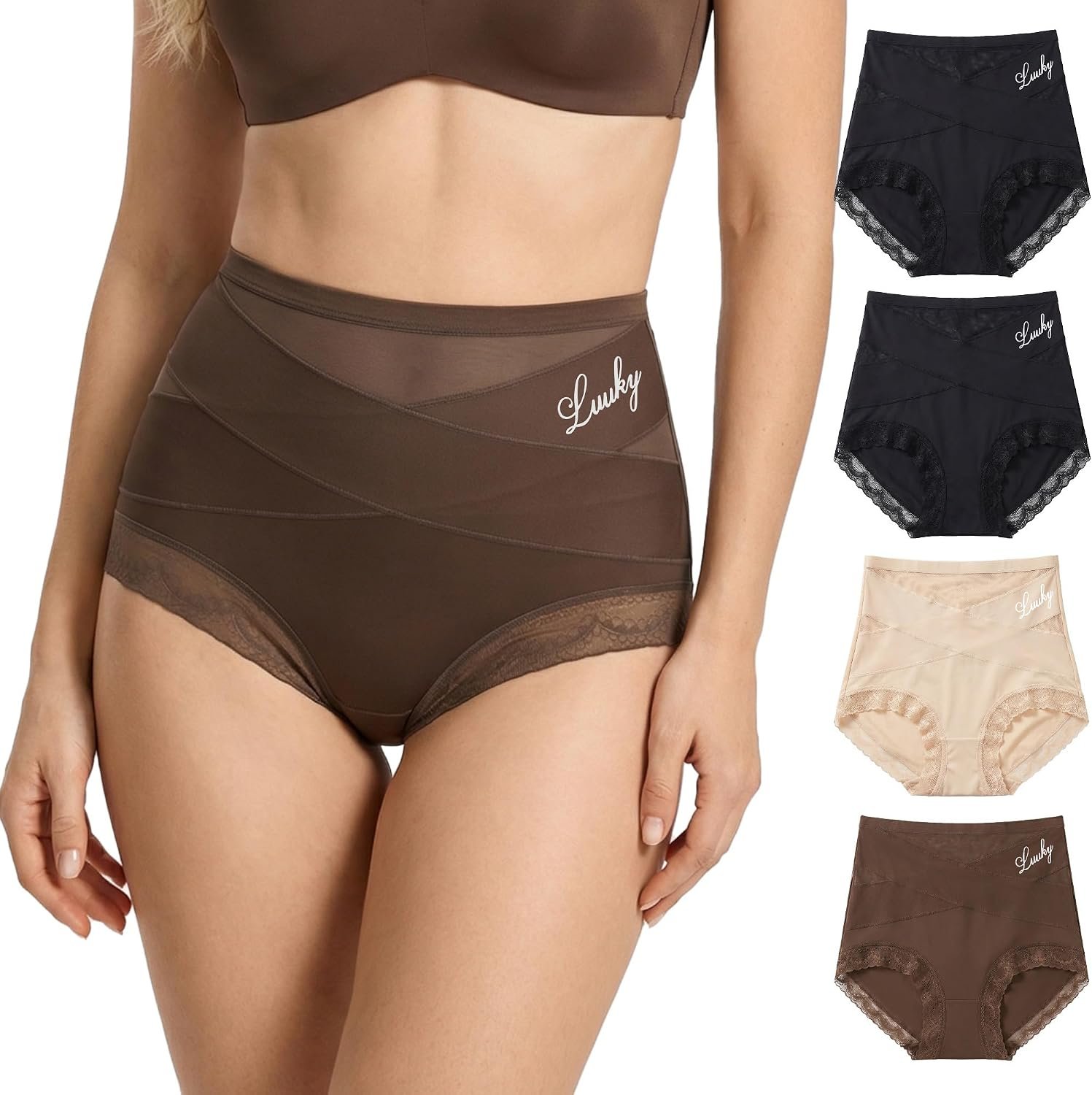 newnice High Waist Lace Underwear: Women’s Tummy Control Briefs, Wide Back