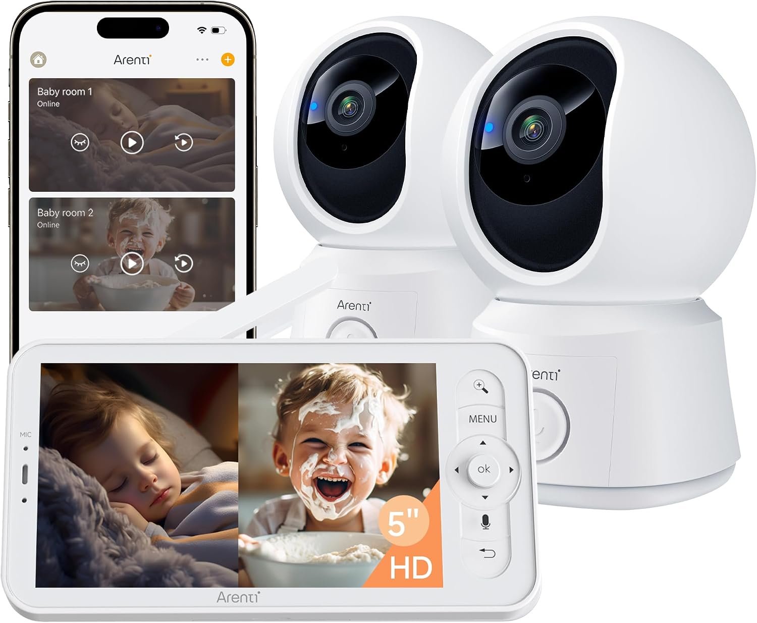 ARENTI Baby Monitor with Camera and Audio B2 Set, 2.4G WiFi with Phone App