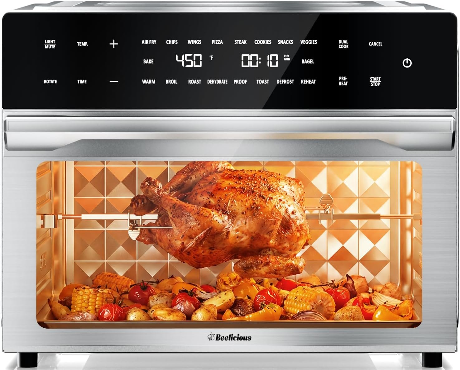 32QT Air Fryer Toaster Oven Combo with Rotisserie, Turbo Convection, Silver