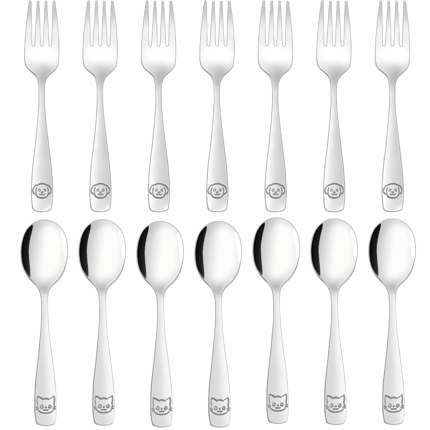 LOCONHA Stainless Steel Toddler Utensils Set – 14 Pcs Kids Silverware
