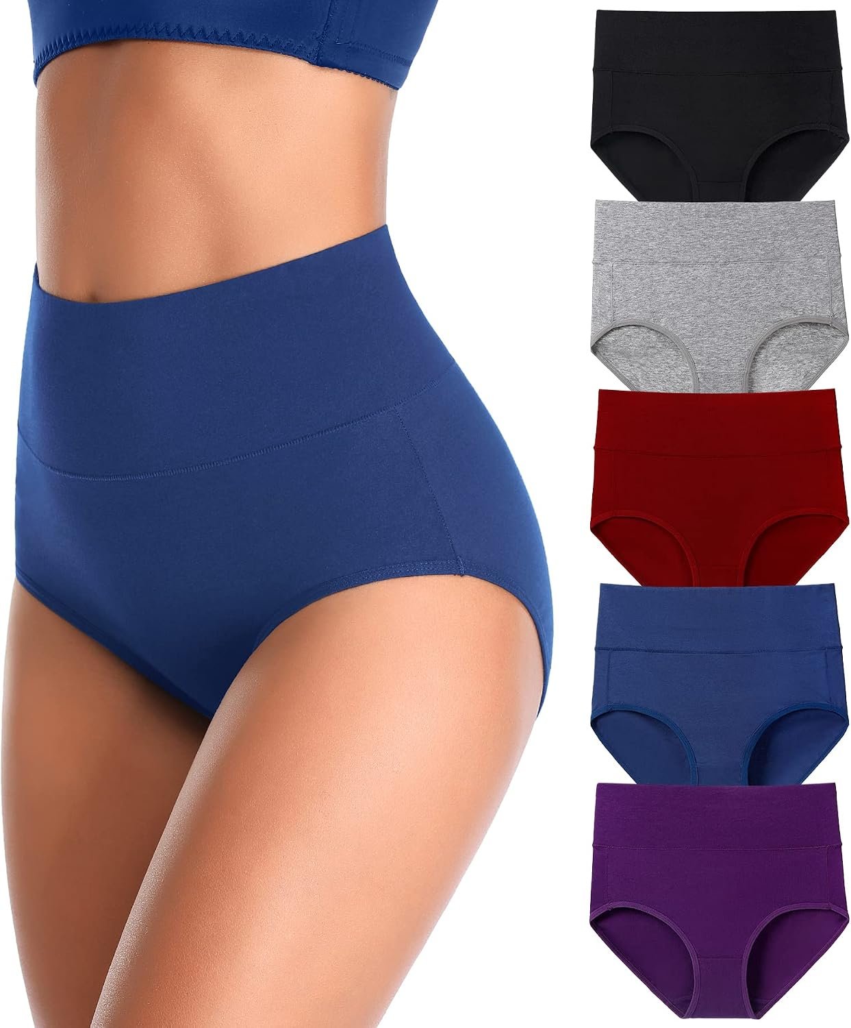 Women’s Underwear High Waisted Cotton Briefs Breathable Full Coverage Panties Multipack Regular and Plus Size