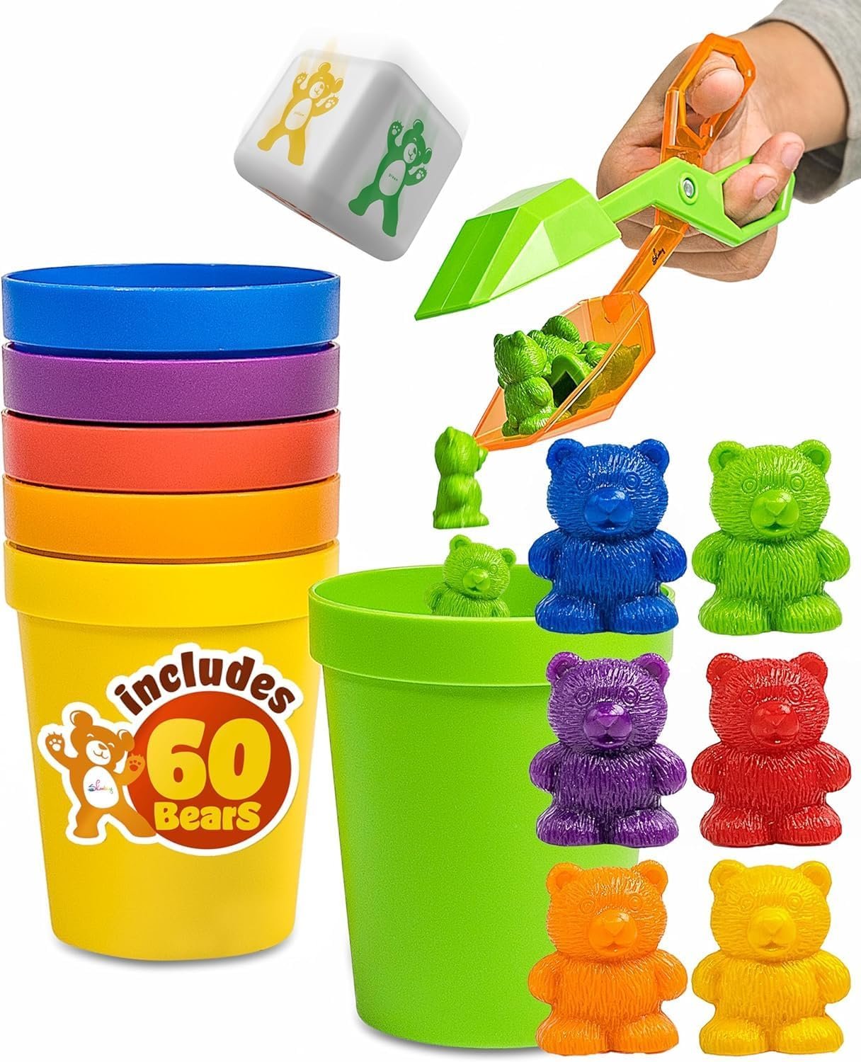 Skoolzy Counting Bears Set – 70 Pc Color Sorting Sensory Toys for Toddlers 3-4 – Montessori Toys for 3 Year Old – Autism Toys for Toddlers 3-4 – Color Sorting Toys for Toddlers Learning + Education