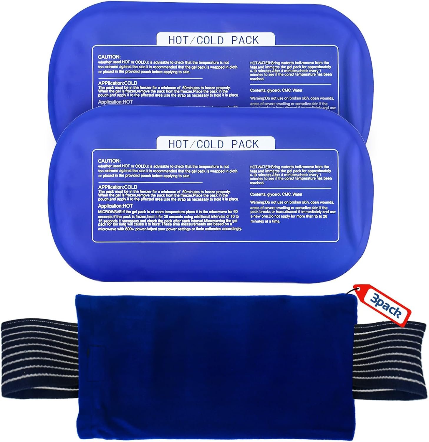 Ice Packs for Injuries Reusable (3-Piece Set) – Hot and Cold Ice Packs for Knee, Reusable Gel Wraps Support, Adjustable Ice Pack Pain Relief for Shoulders, Back Joints Muscles, Knees, Arms and Legs