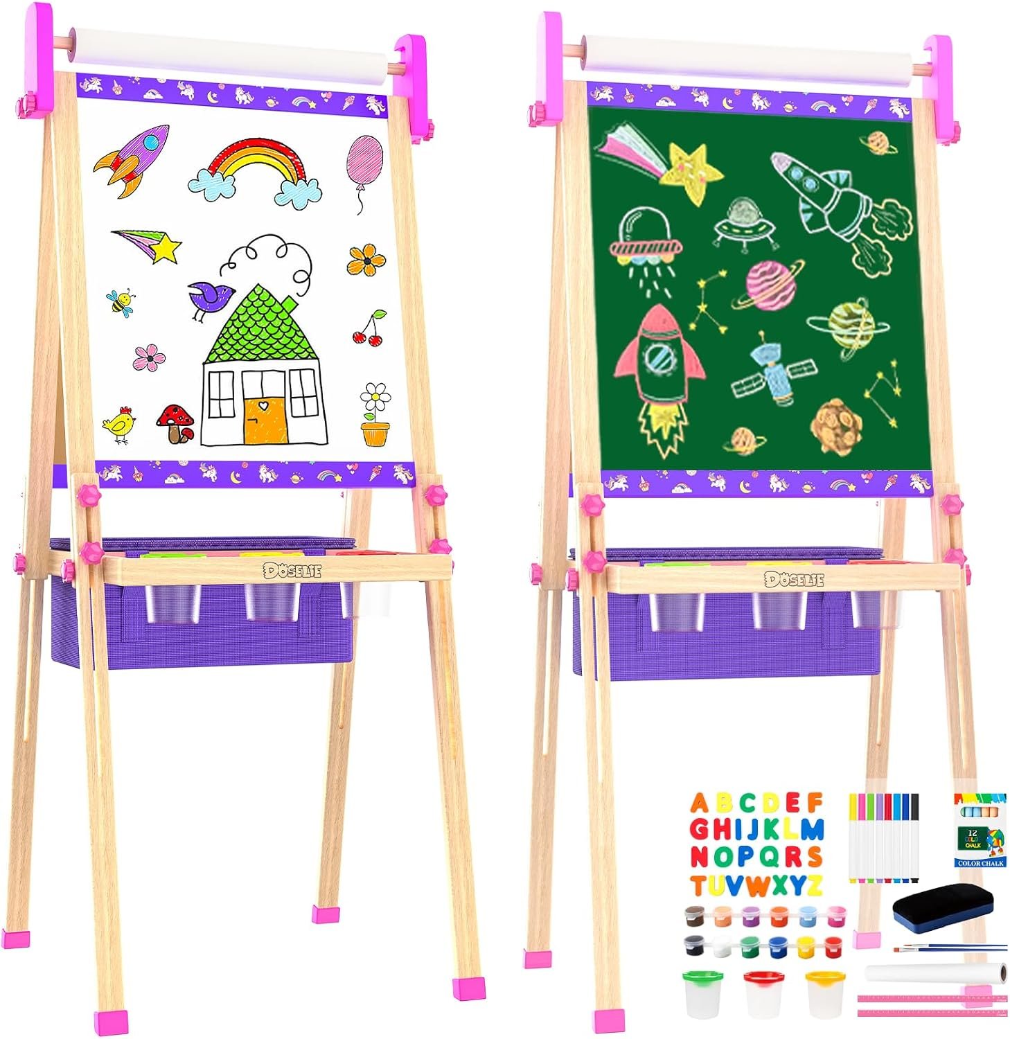 Wooden Art Easel for Kids 3-10 with Supplies