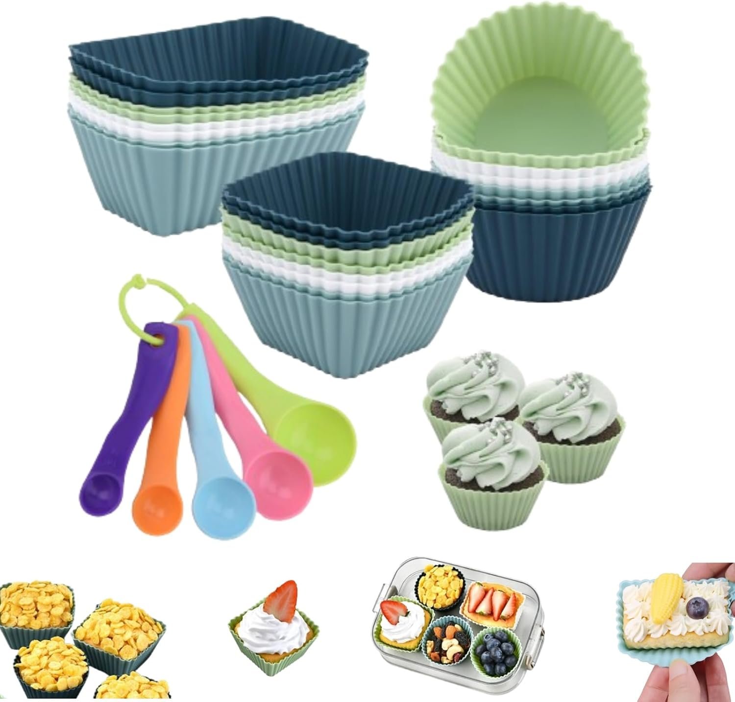 24pcs Reusable Silicone Cupcake Baking Cups,Bento Lunch Box Dividers,4color