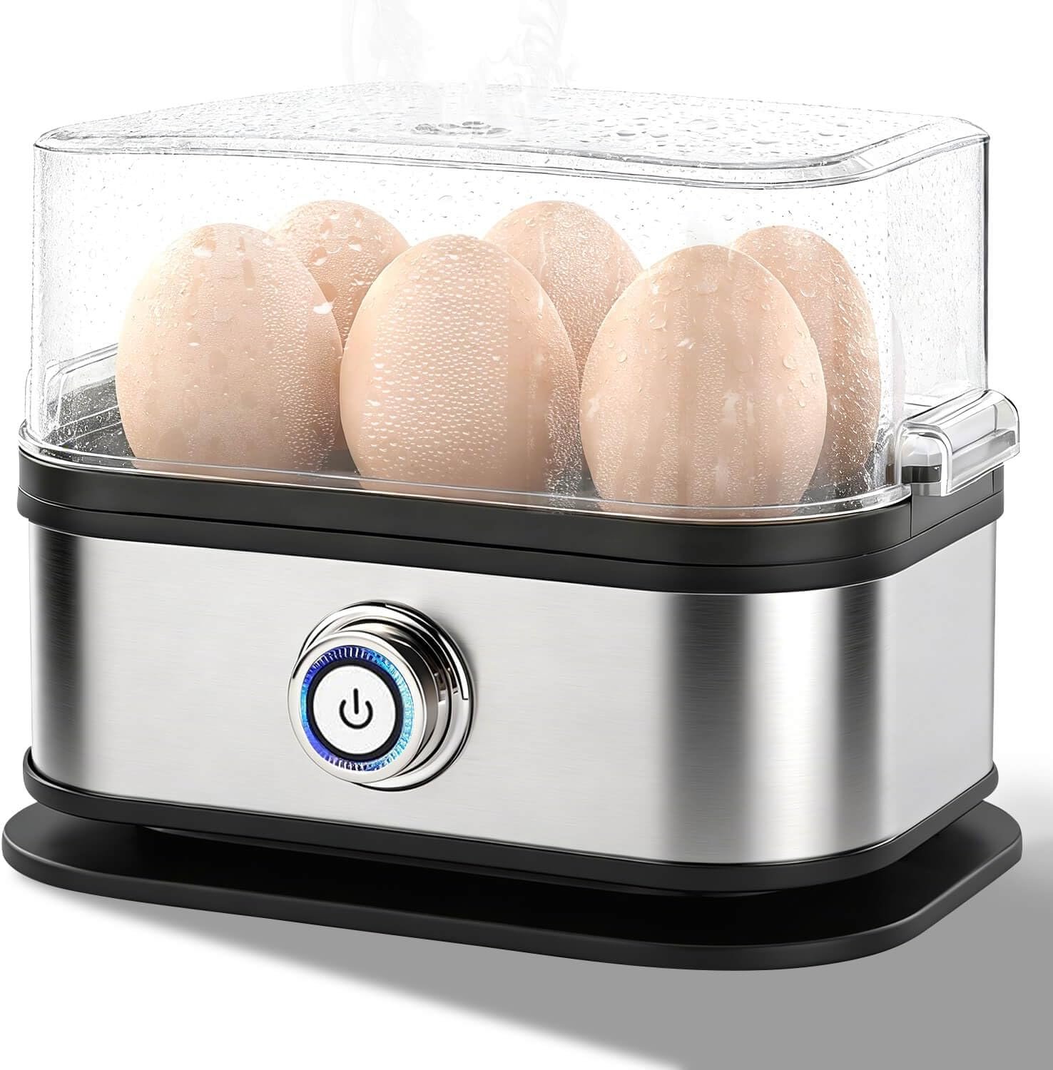 Aotto Electric Egg Cooker for Hard Boiled Eggs 6-Egg – Soft, Medium, Hard-Boiled Egg Cooker, Boiler & Steamer with Auto Shut-Off, Fast Boil, Stainless Steel Heating Plate, Family Breakfast Maker
