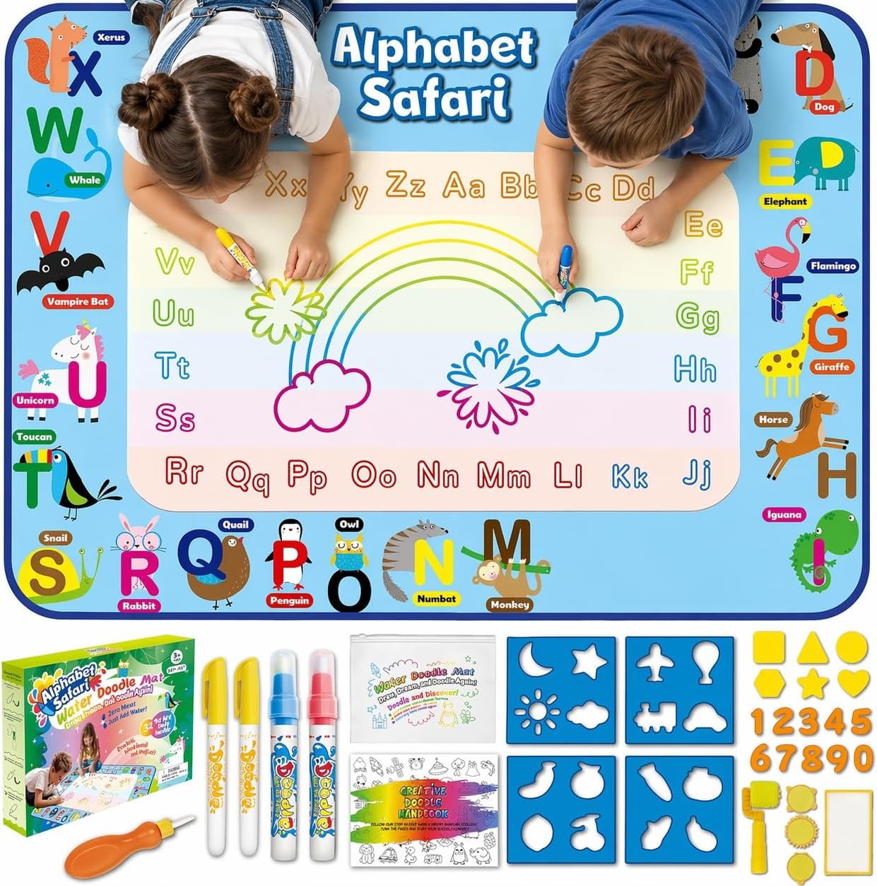 Water Doodle Mat for Kids 40 x 32 in, Reusable Drawing Toy