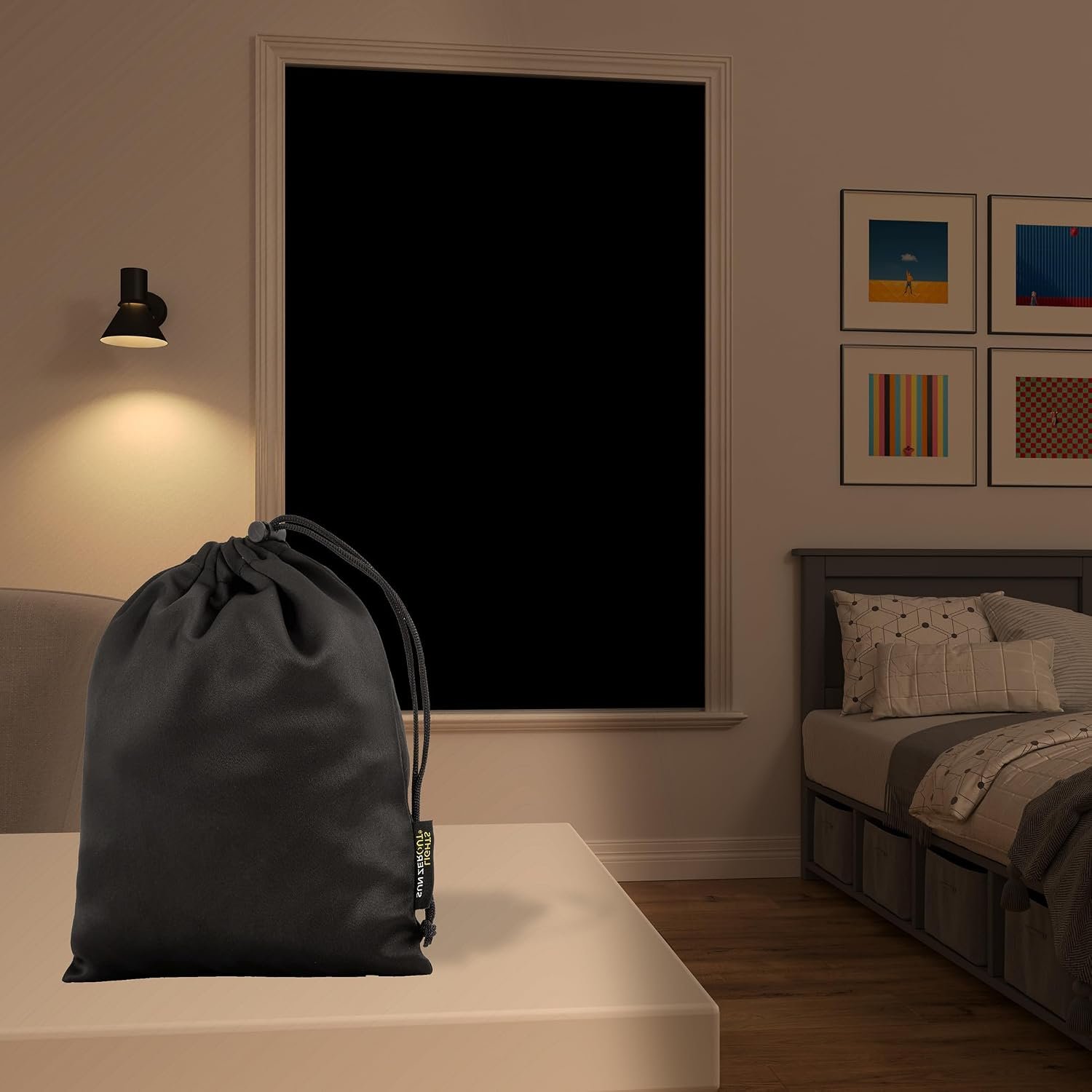 Sun Zero Lights Out Portable Travel 100% Blackout Suction Cup Curtain Panel, 50″ x 78″, Black