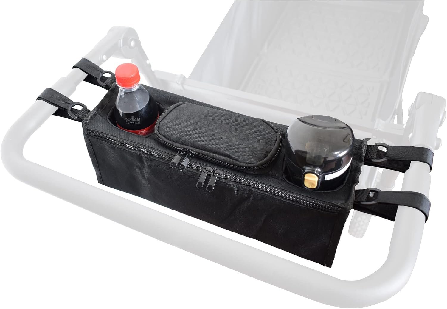 Non-Slip Organizer for Wagon, Parent Console Caddy with Cup Holders Universal for Folding Kids Pet Stroller Adjustable Straps Zippered Pockets Storage Phone Bag Attachment Accessories